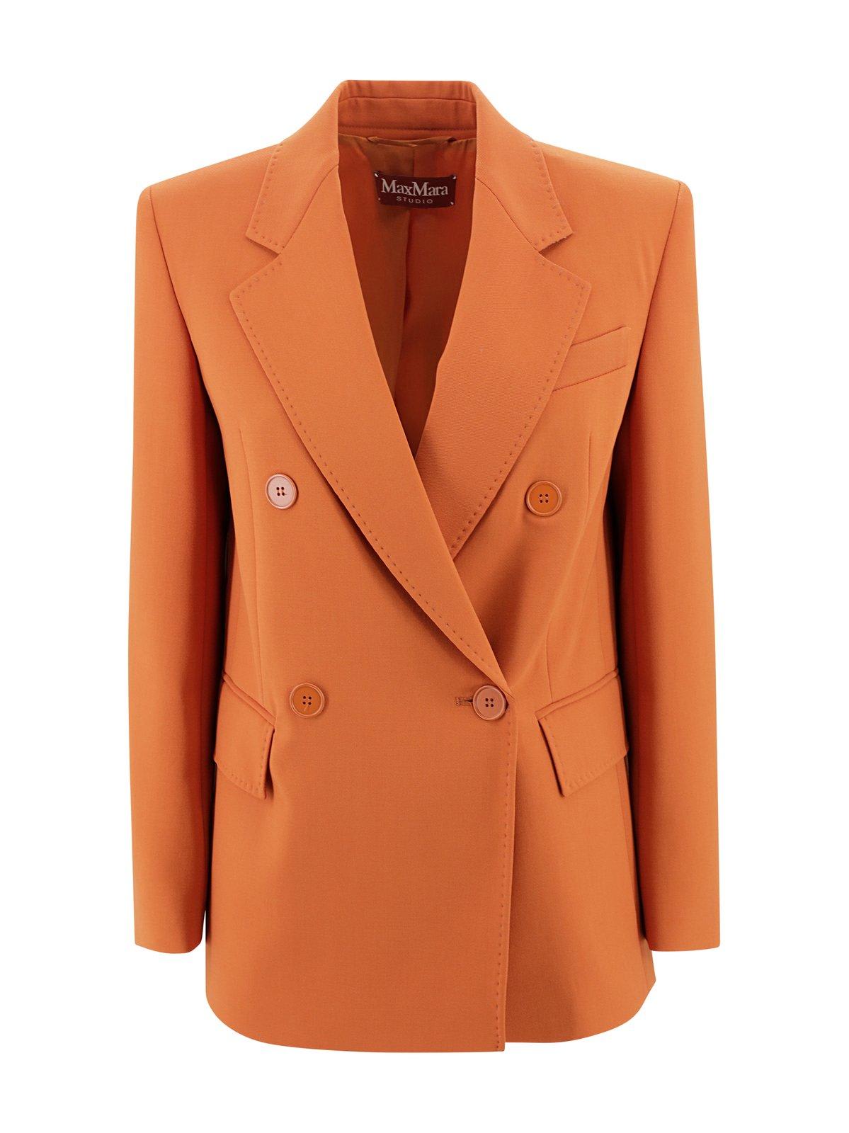 Shop Max Mara Double-breasted Long-sleeved Jacket In Zucca