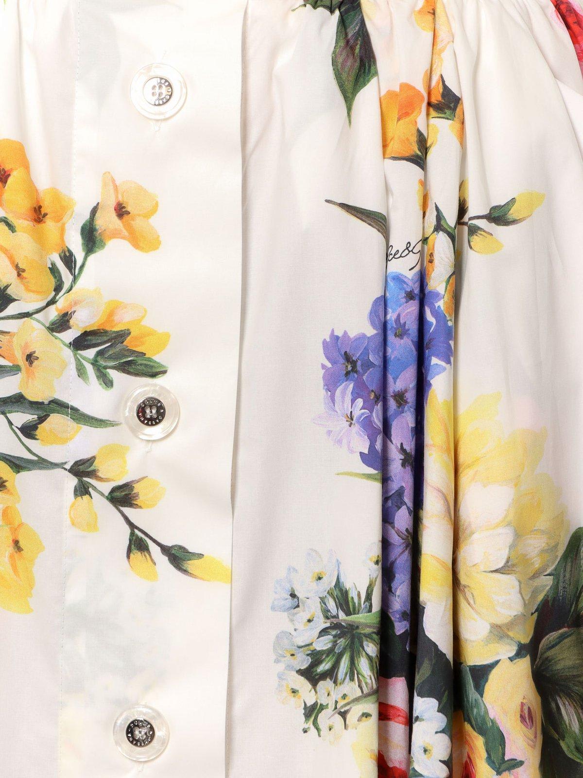 Shop Dolce & Gabbana Floral Printed High-waisted Midi Skirt In Yb Giardino Bianco