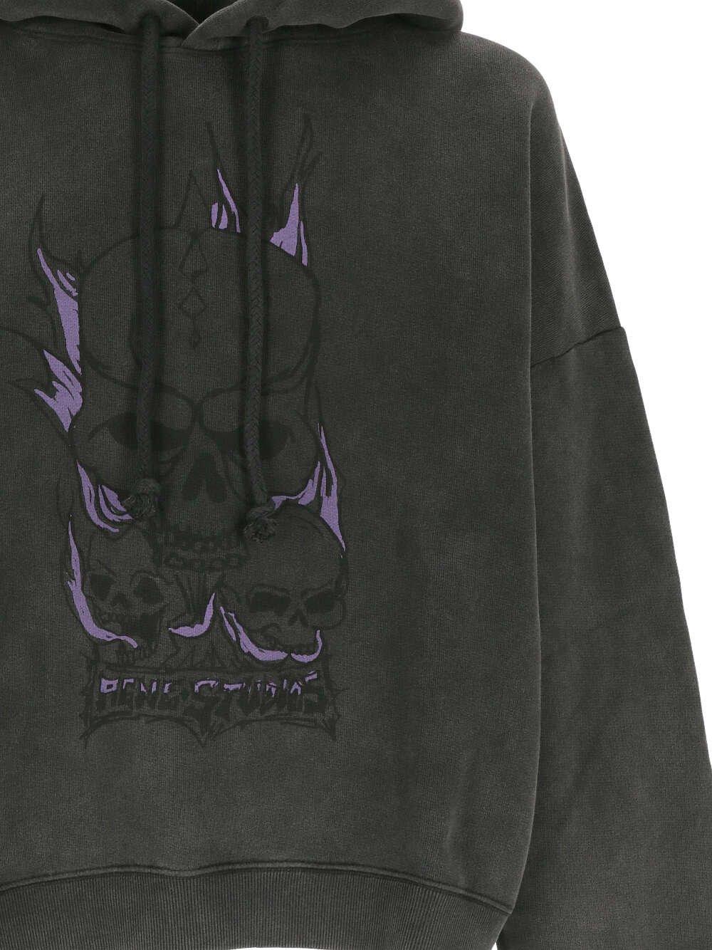 Shop Acne Studios Skull Printed Drawstring Sweatshirt In Faded Black