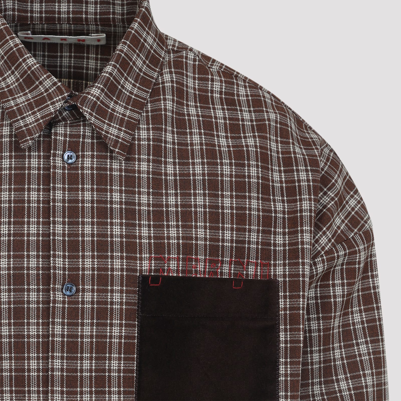 Marni Brown Virgin Wool Check Grain De Poudre Wool Shirt In Brown
