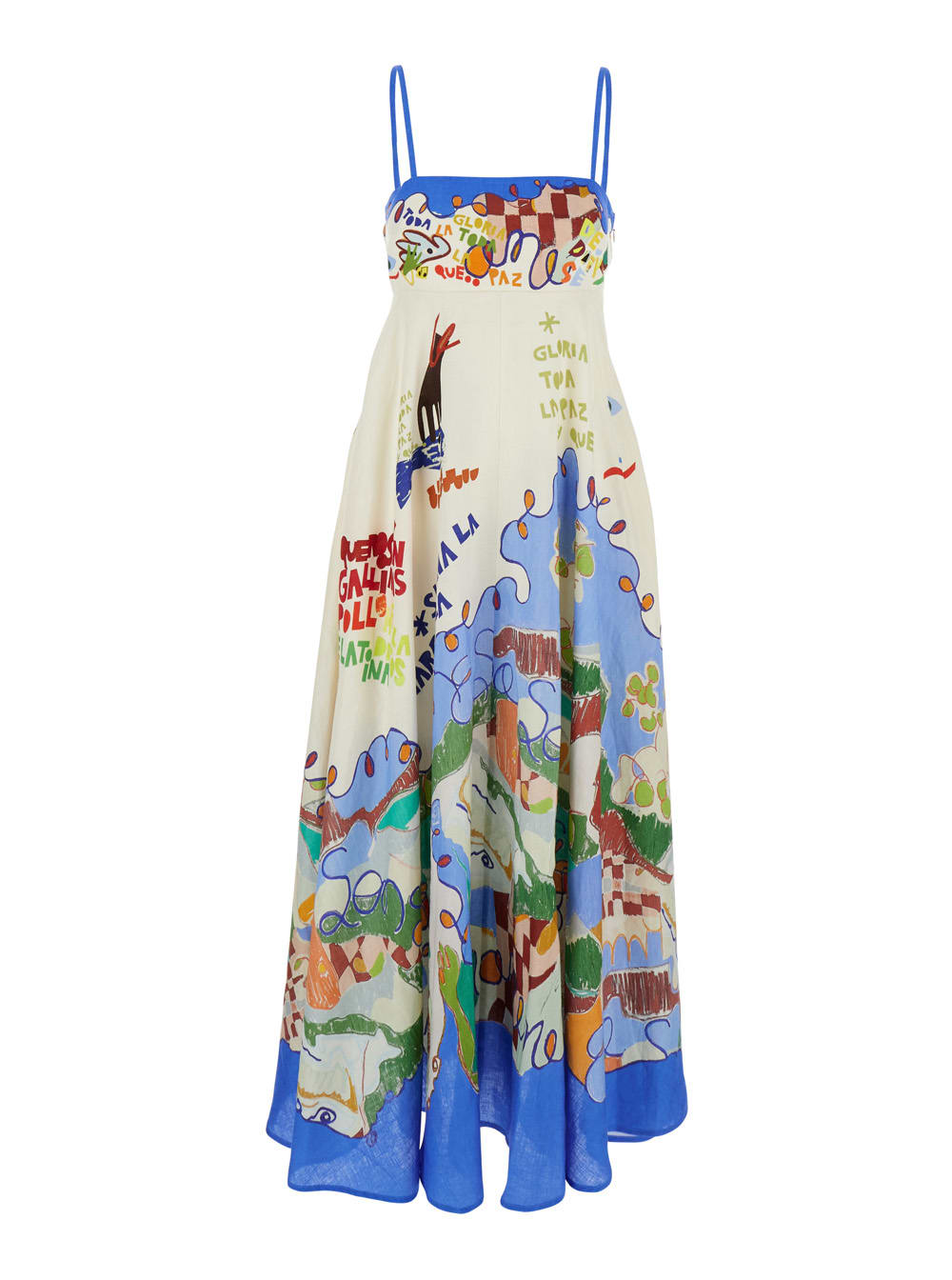 nadia Multicolor Long Dress With All-over Printed Motif In Linen Woman