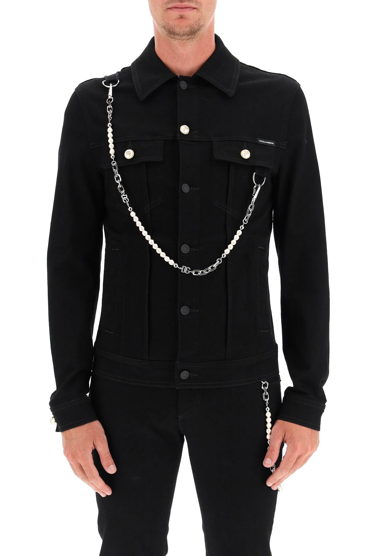 Shop Dolce & Gabbana Denim Jacket With Keychain In Variante Abbinata (black)