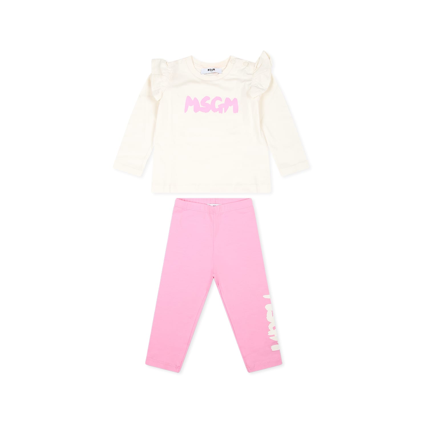 MSGM IVORY SUIT FOR BABY GIRL WITH LOGO 