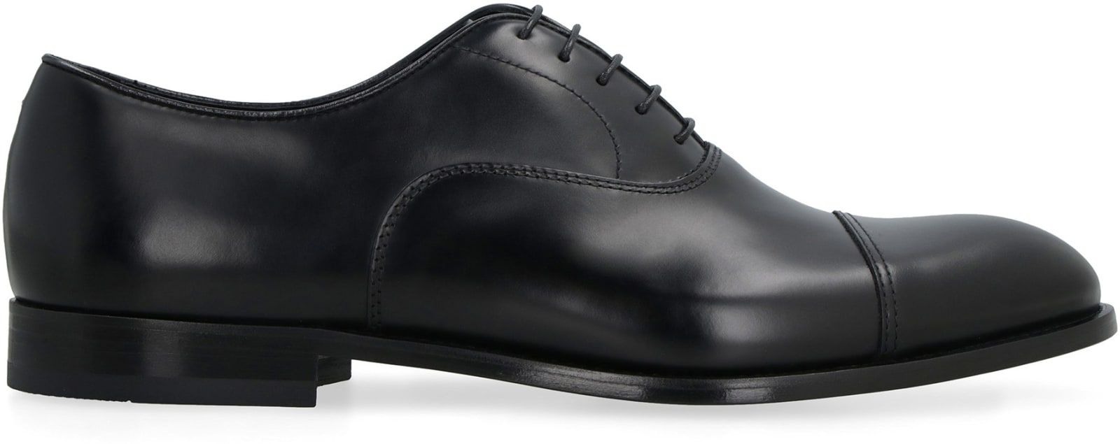 Doucal's Blue Oxford Shoes In Brushed Leather With Toe Cap In Black