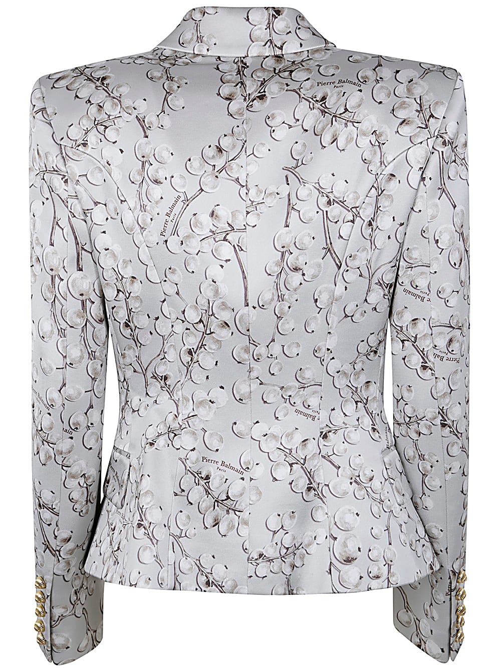 Shop Balmain Groseille Print Satin Jacket In Yhk Light Grey Light Beige