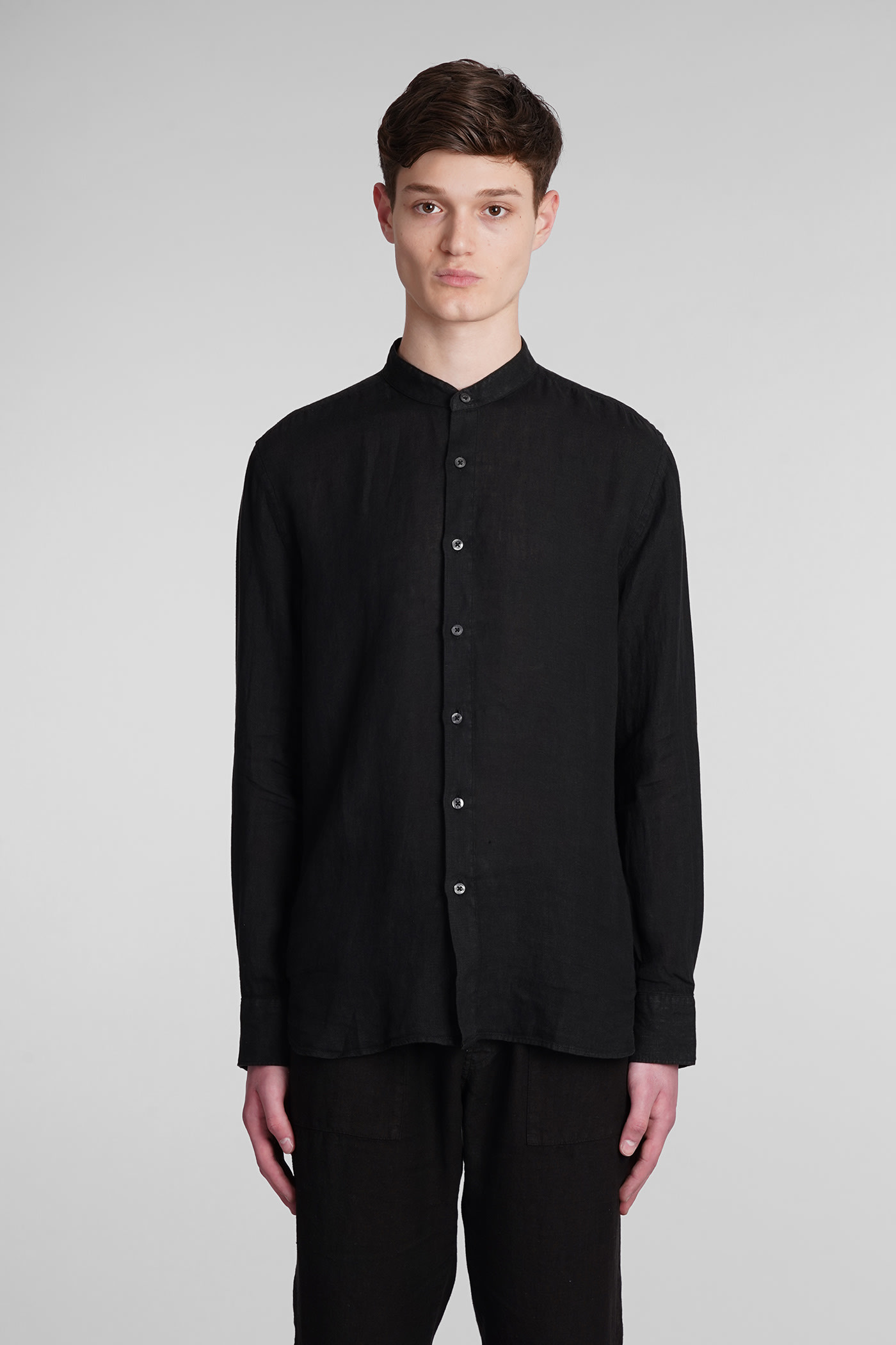 120% LINO SHIRT IN BLACK LINEN