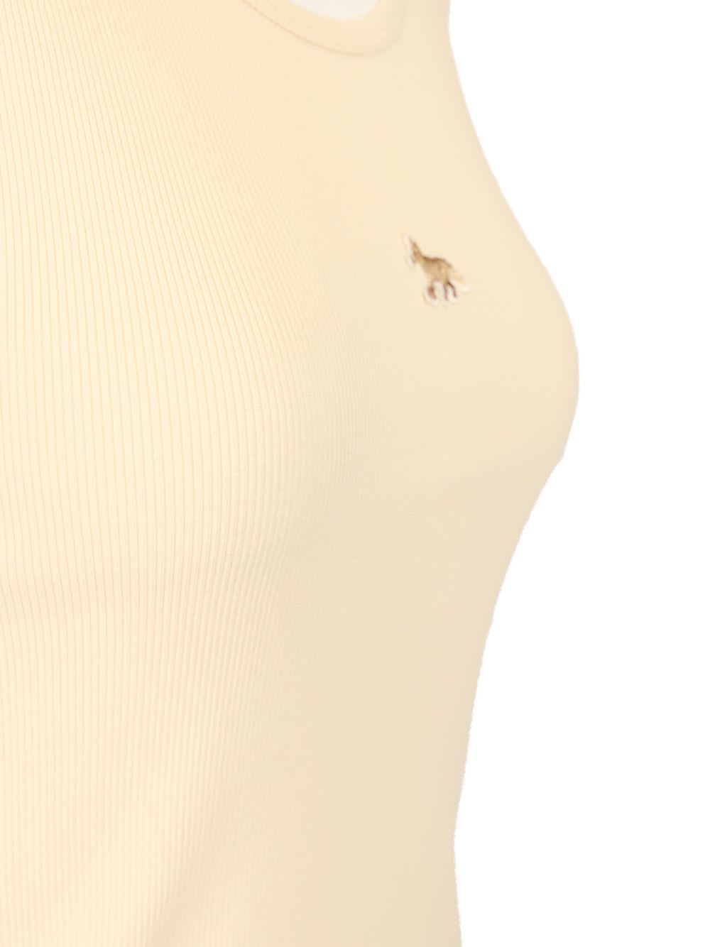 Shop Maison Kitsuné Ribbed Tank Top In Beige