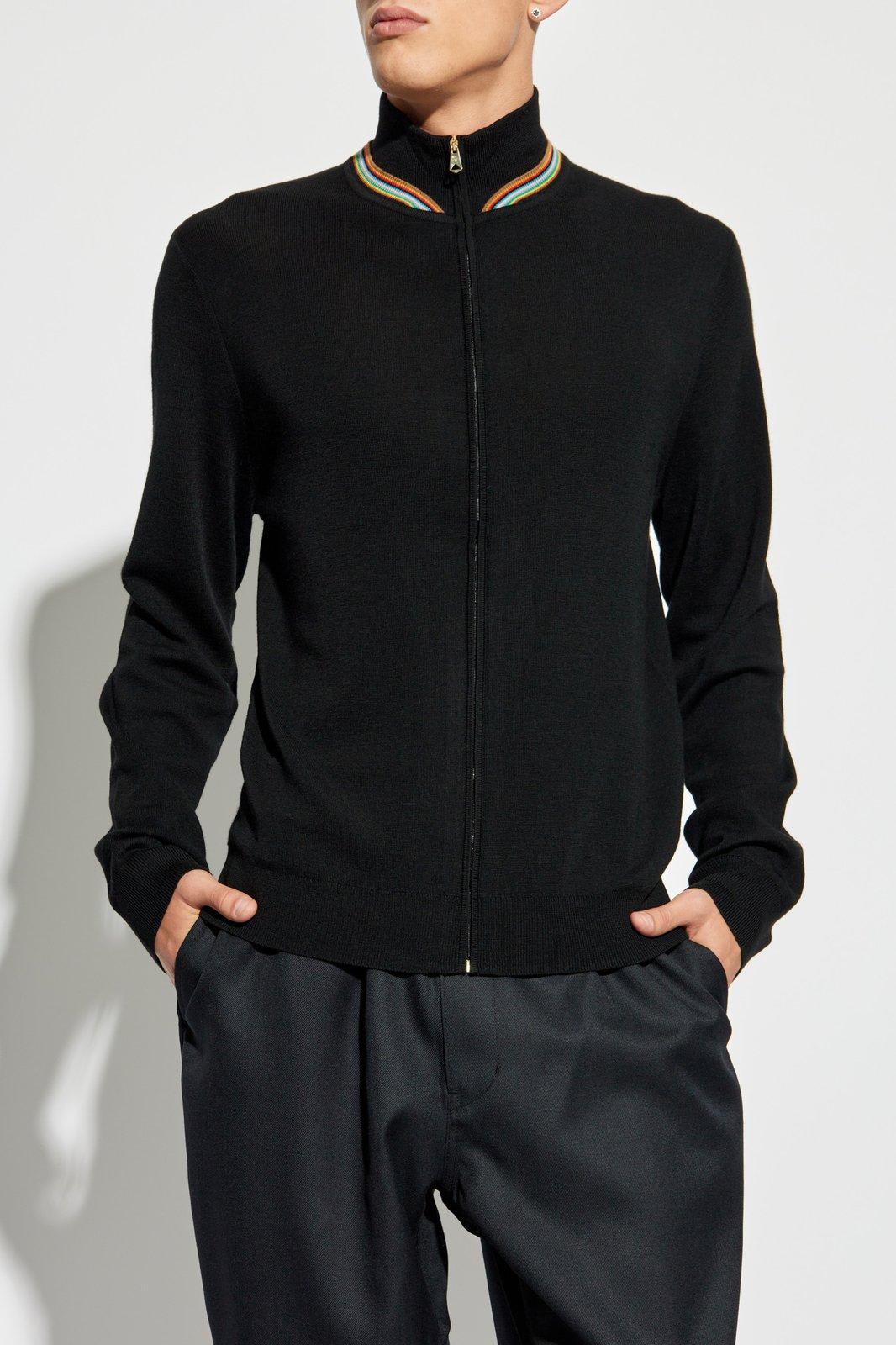 Shop Paul Smith Cardigan With Stand Collar In Nero