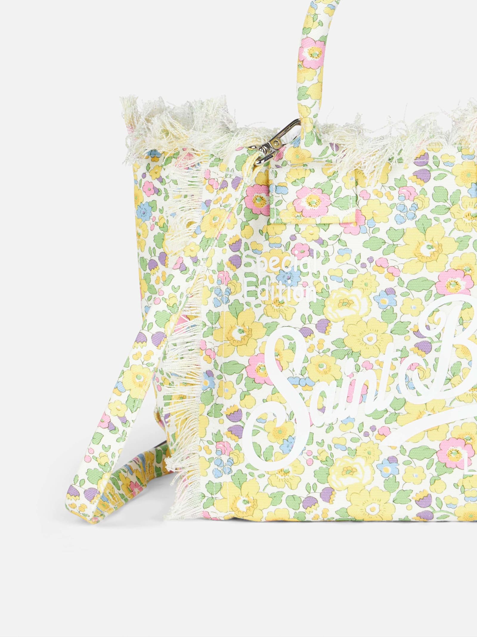 Mc2 Saint Barth Betsy Cotton Canvas Colette Liberty Handbag Made With Liberty Fabric In Yellow