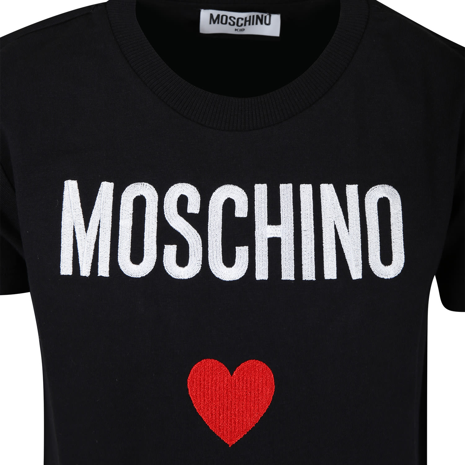 Shop Moschino Black T-shirt For Girl With Logo And Red Heart In Nero