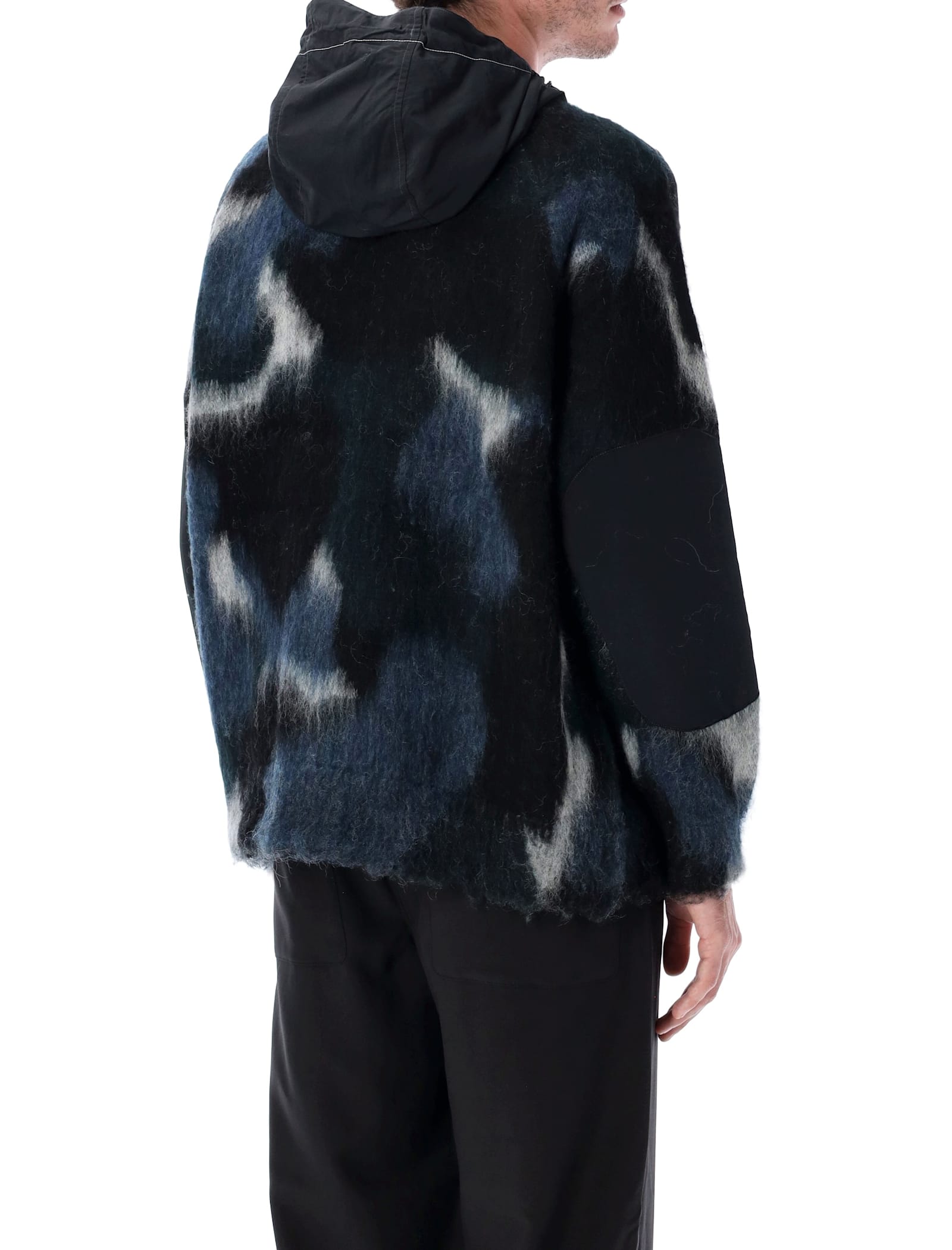And Wander Mix Shaggy Knit Hoodie In Wool-mohair Blend In Black