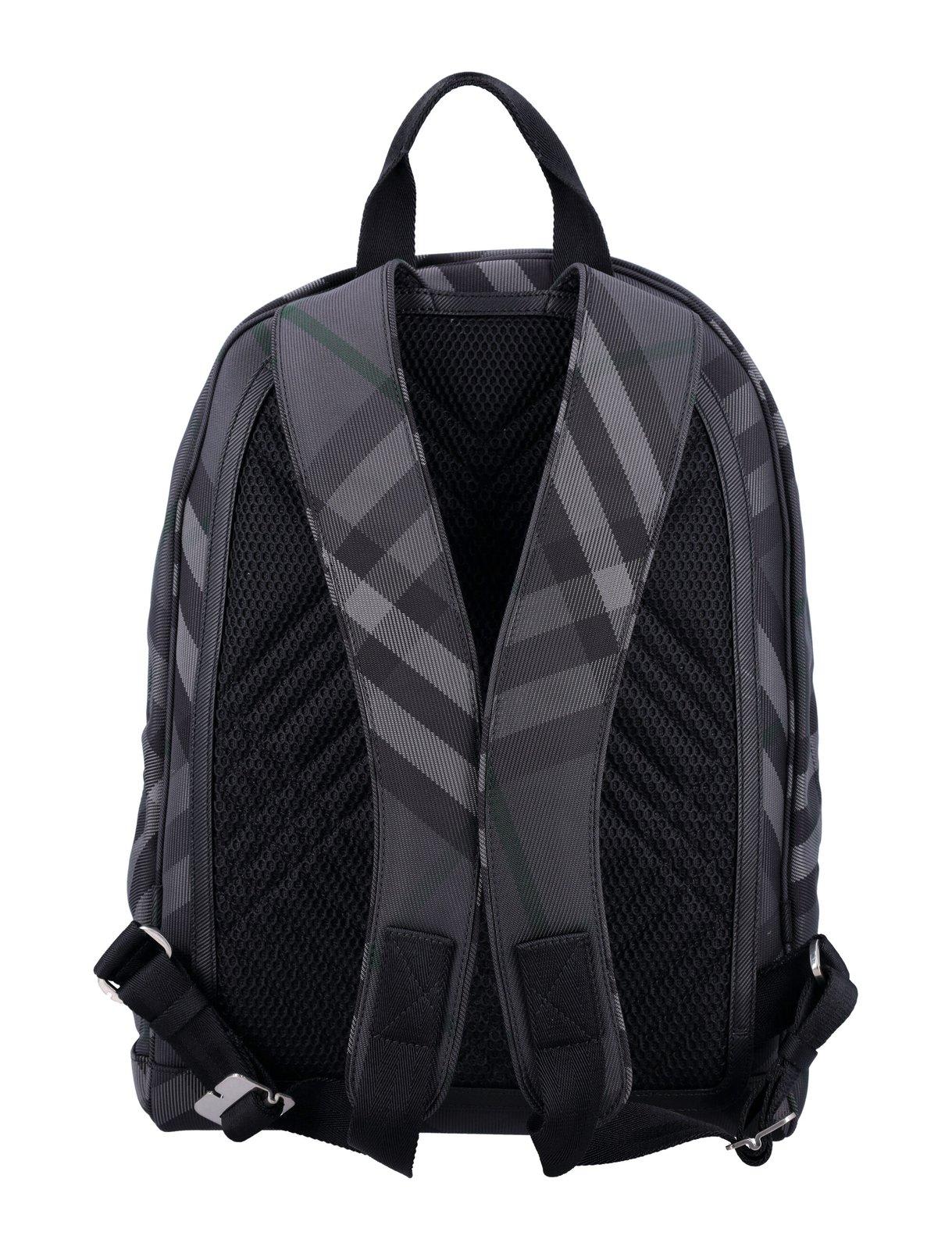 Shop Burberry Grid Check Printed Zipped Backpack In Grey