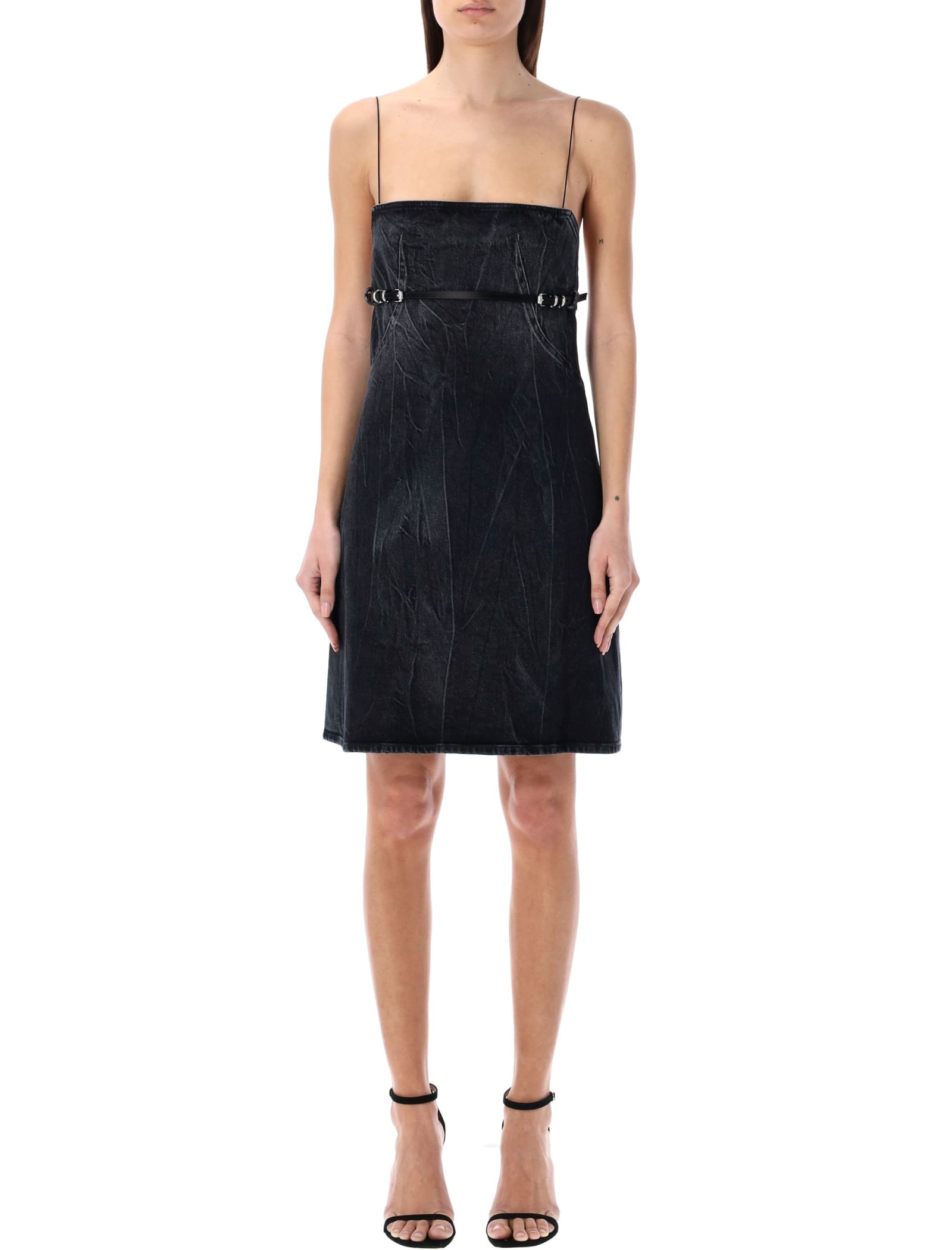 Shop Givenchy Voyou Straps Denim Mini Dress In Black