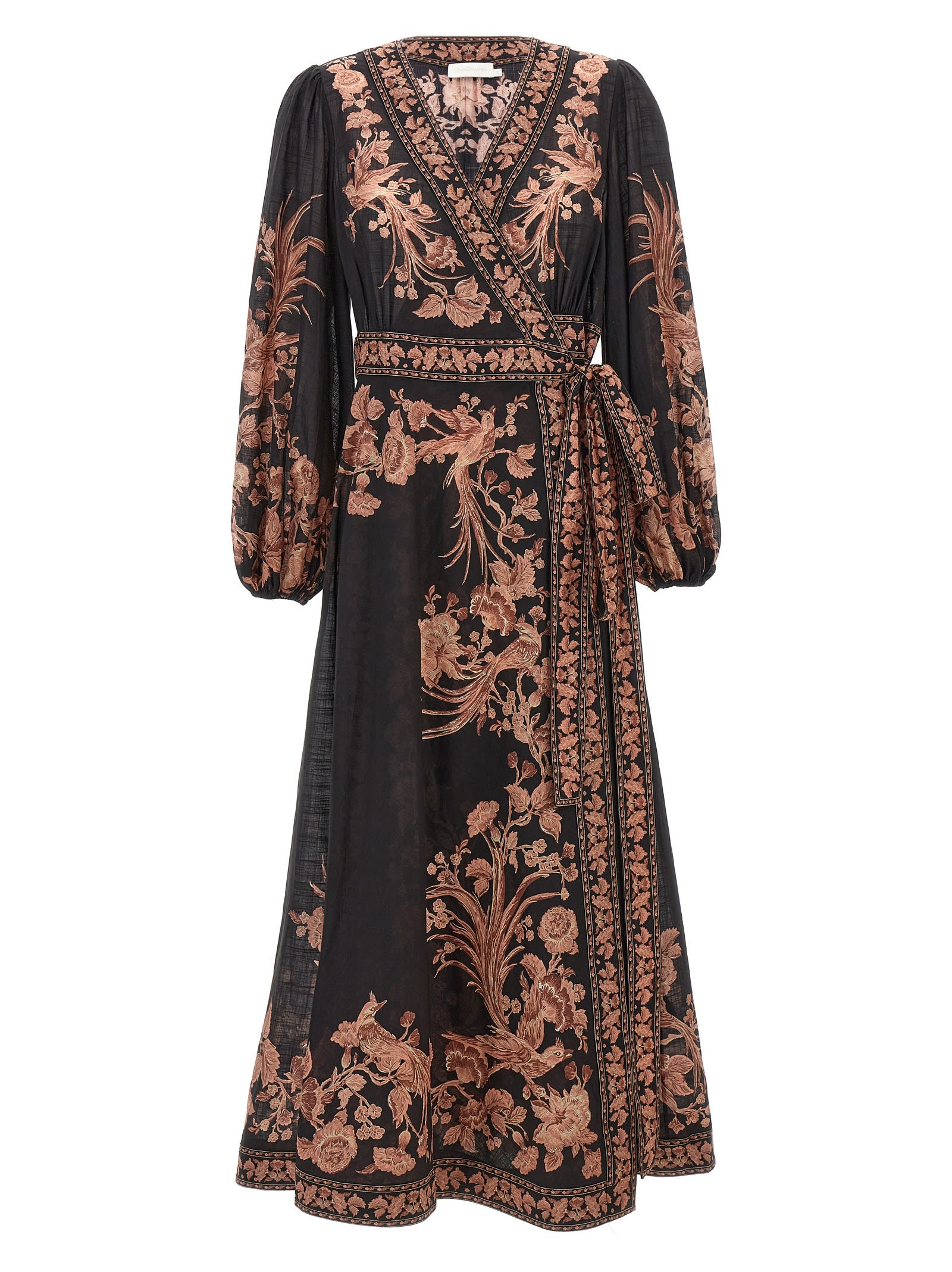 Shop Zimmermann Waverly Wrap Midi Dress In Multicolor