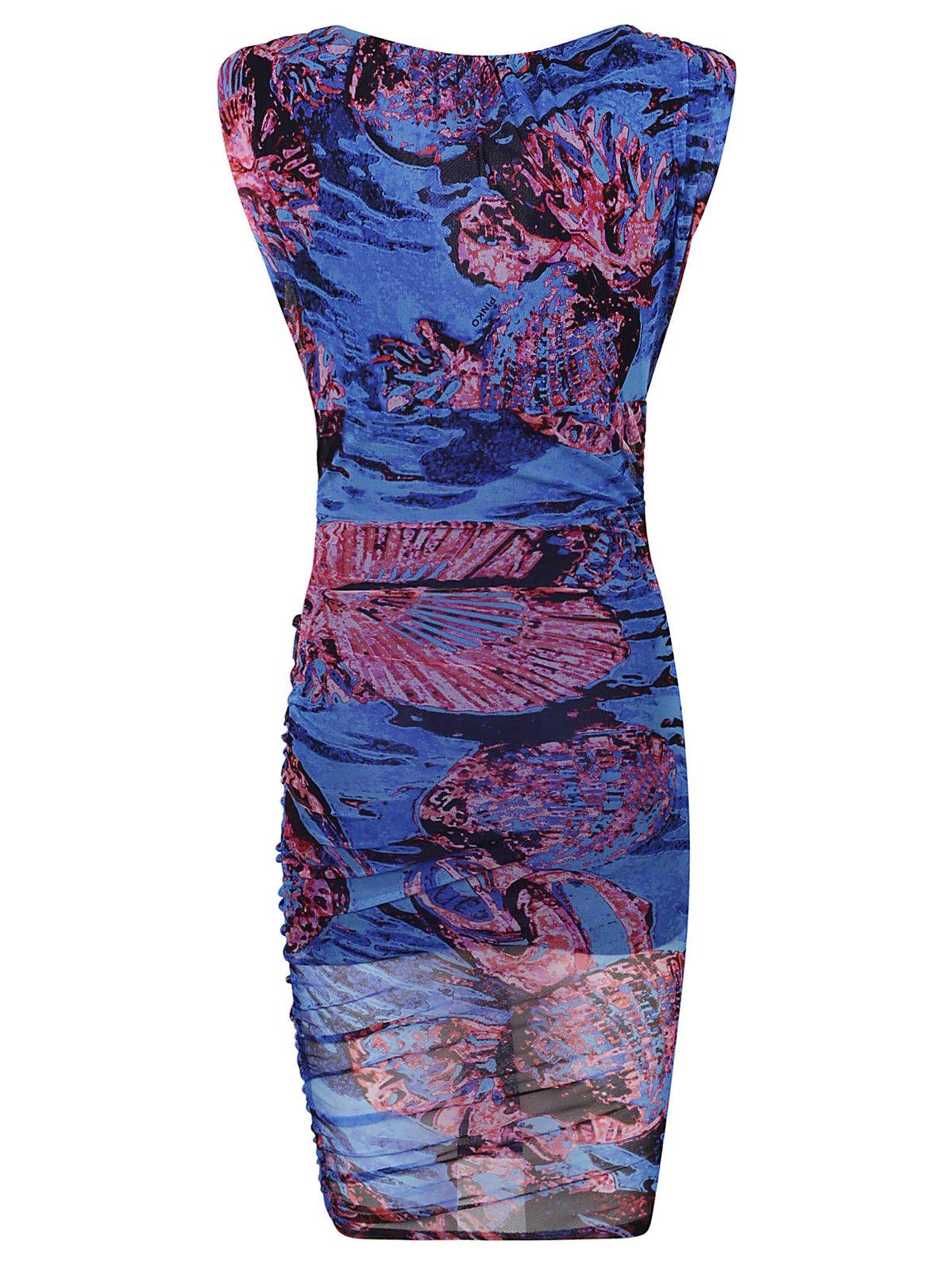 Shop Pinko Allover Printed V-neck Dress In Multicolour