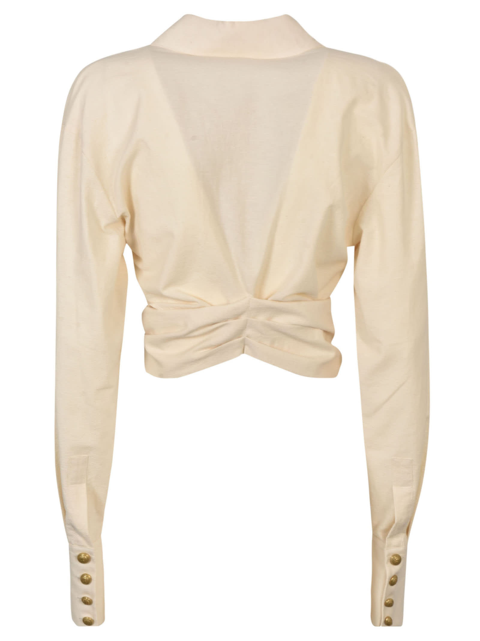 Shop Balmain Tie Waist Cropped Plain Shirt