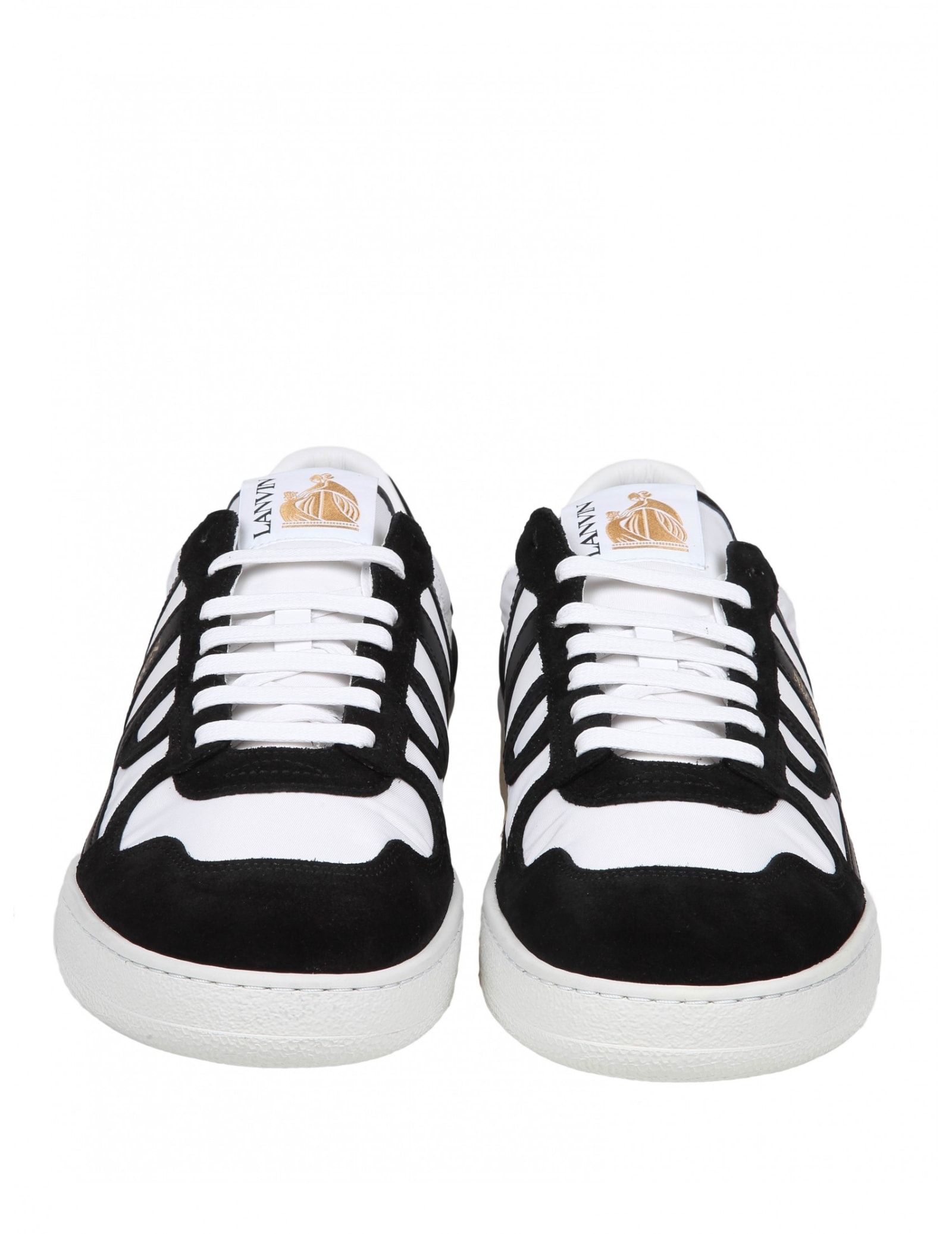 Shop Lanvin Clay Low Top Sneakers In White/black Leather And Nylon