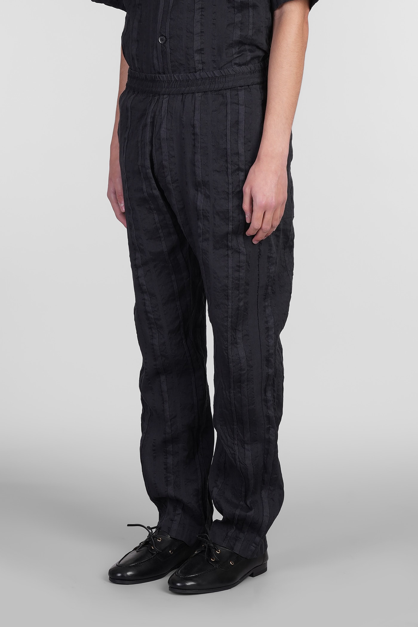 Shop Barena Venezia Bativoga Pants In Black Linen
