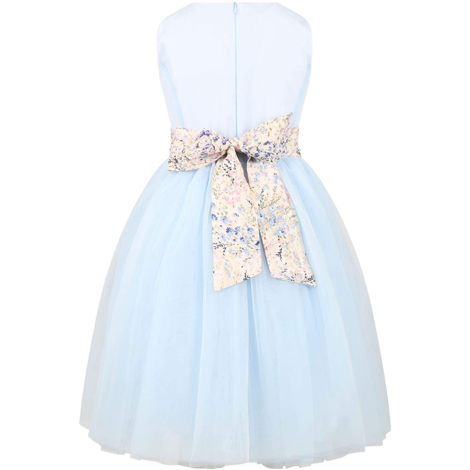 Shop Simonetta Light-blue Dress For Girl With Tulle Skirt In Light Blue