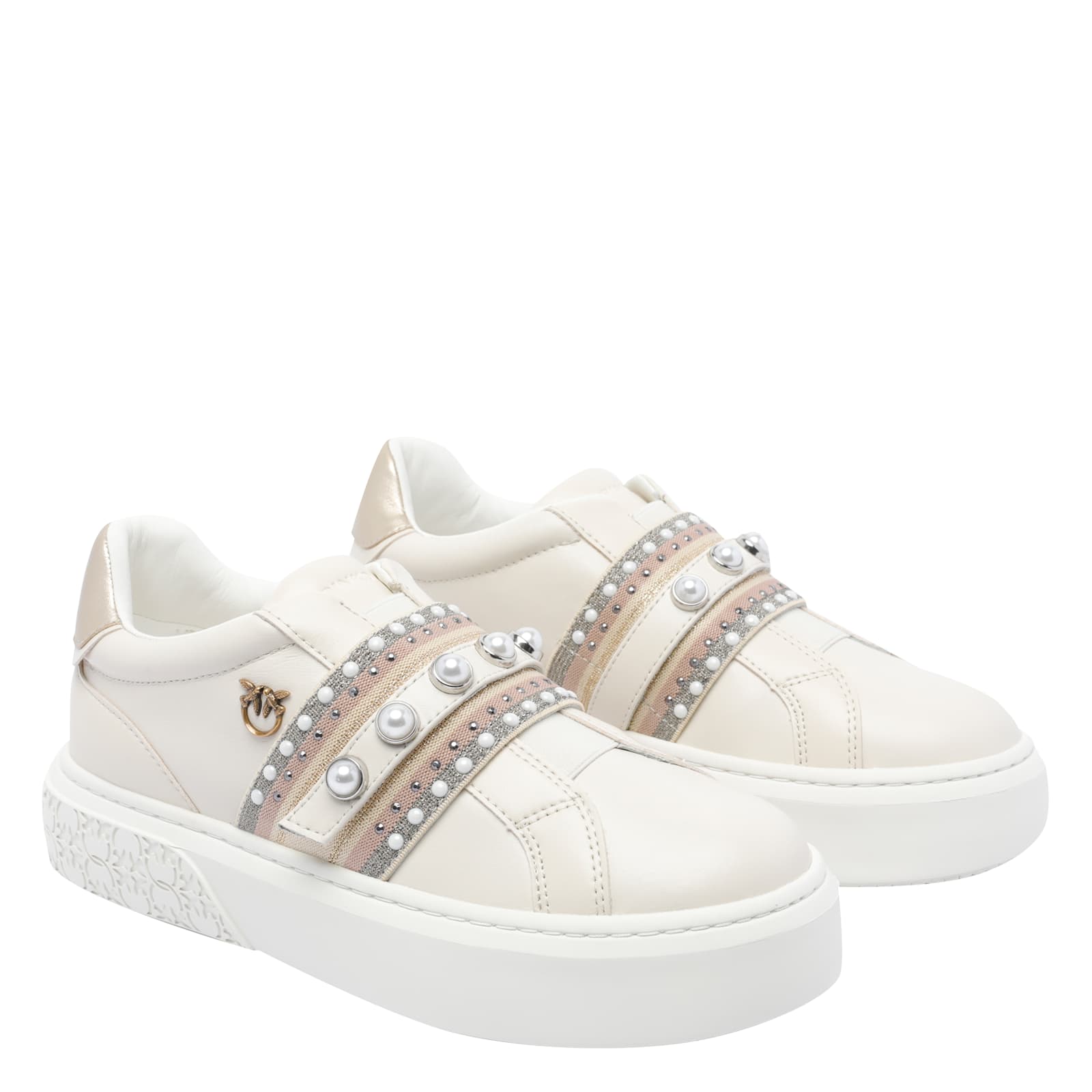 Pinko Sneakers Slip-on En Cuir Avec Bande Bijou In Multi