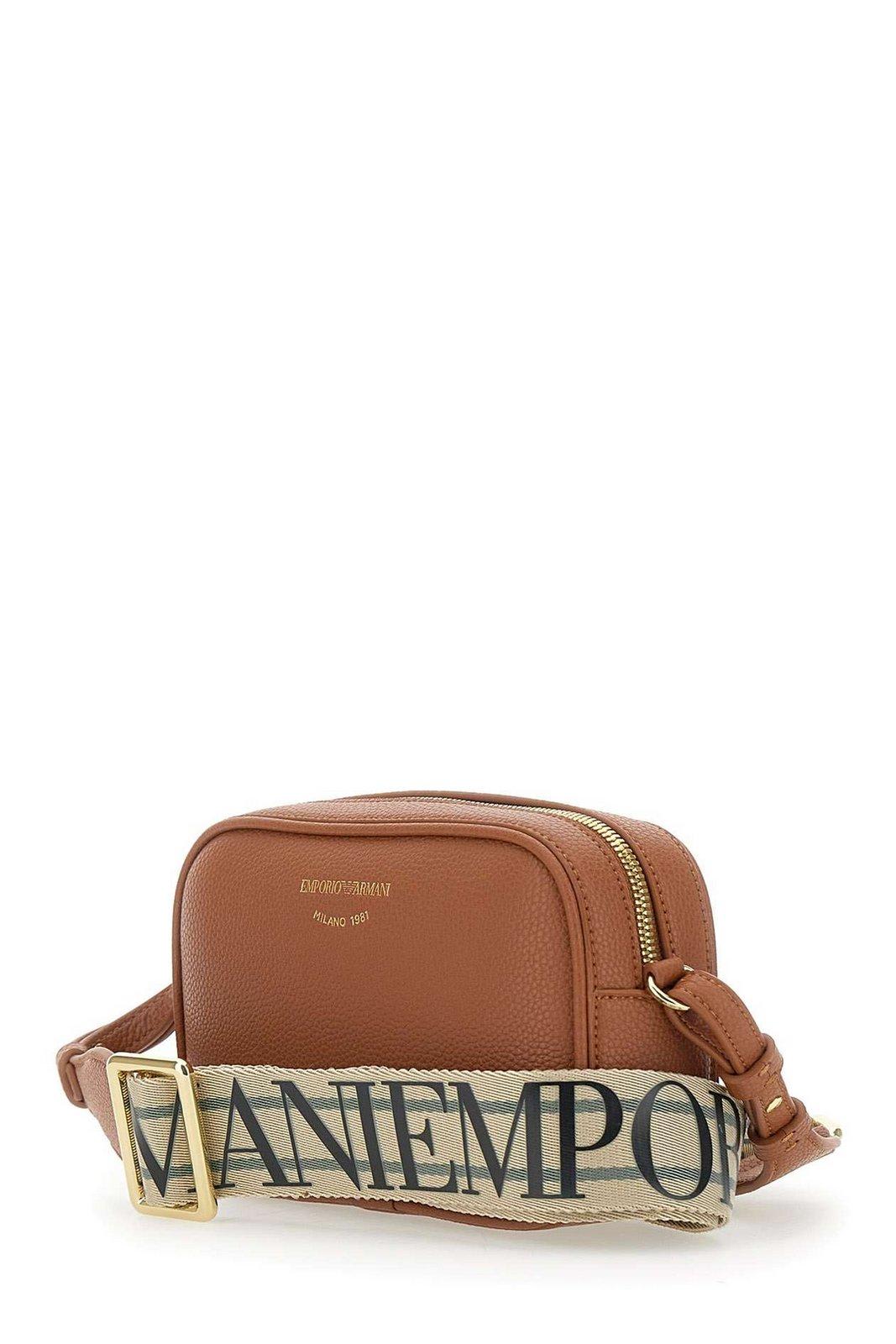 Emporio Armani Logo Detailed Zip-up Crossbody Bag In Leather Brown