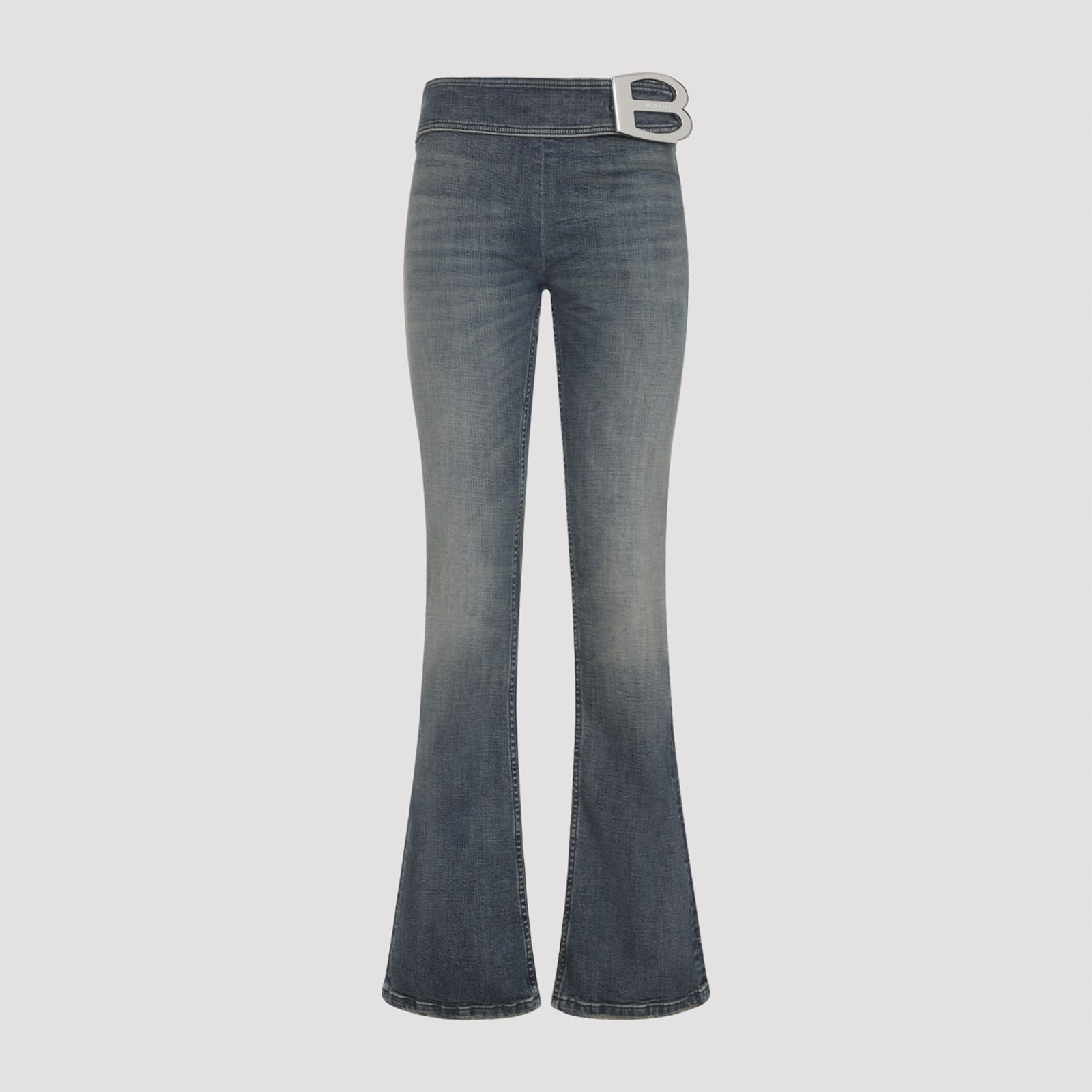 Balenciaga Buckle Design Flared Trousers In Blue