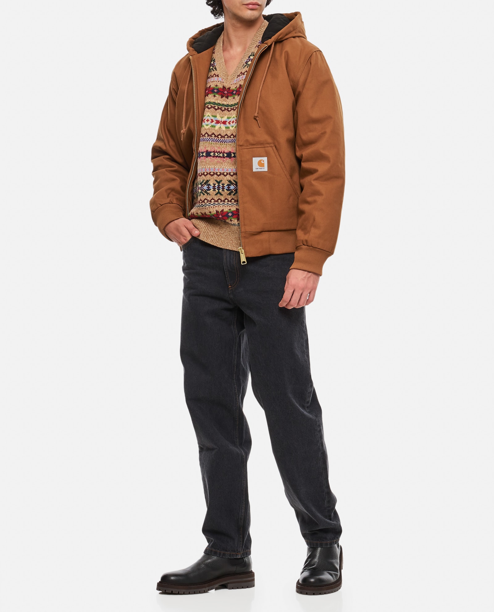 Carhartt Active Jacket With Hood And Pockets In Brown