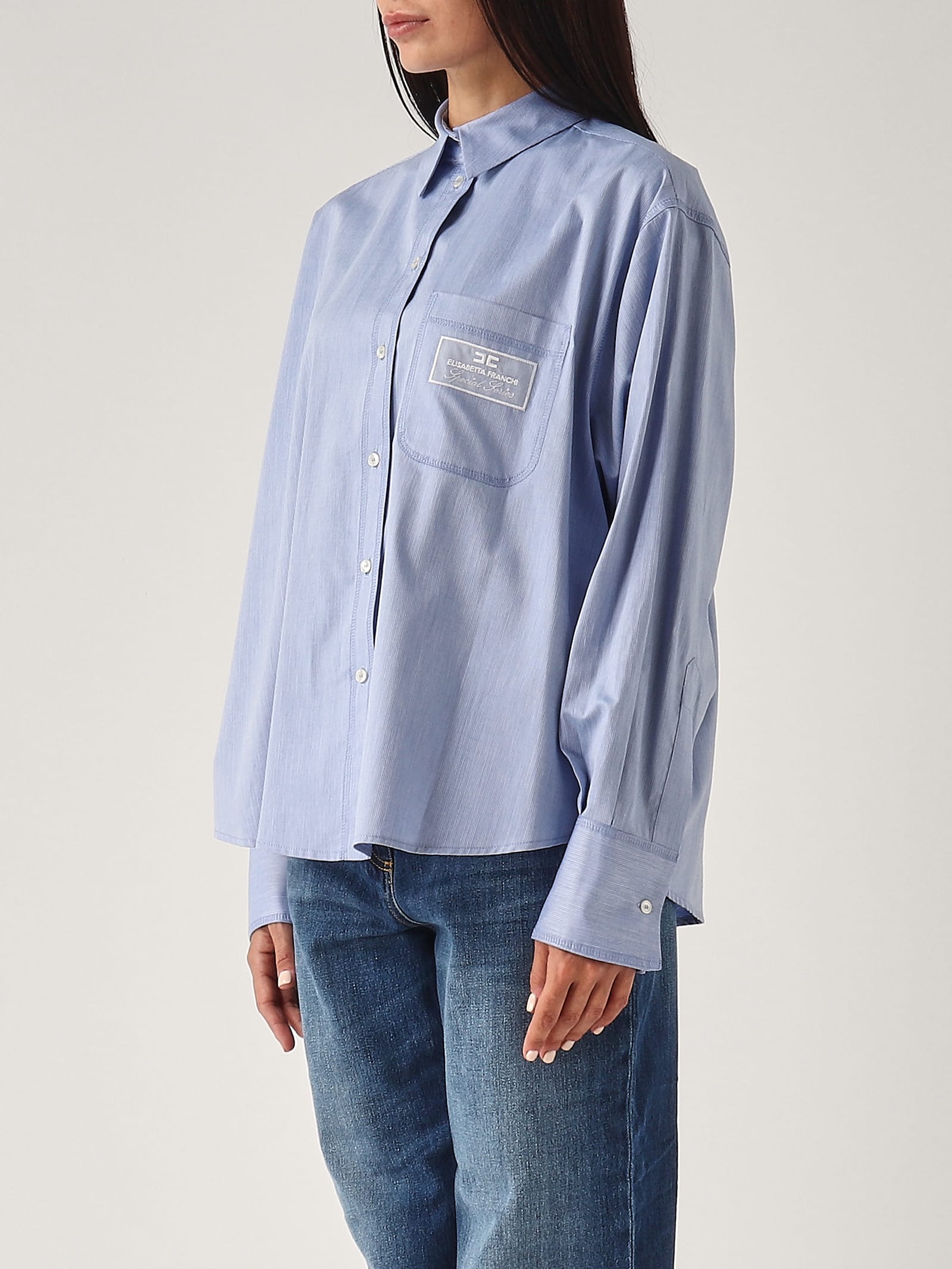 Shop Elisabetta Franchi Cotton Shirt In Azzurro