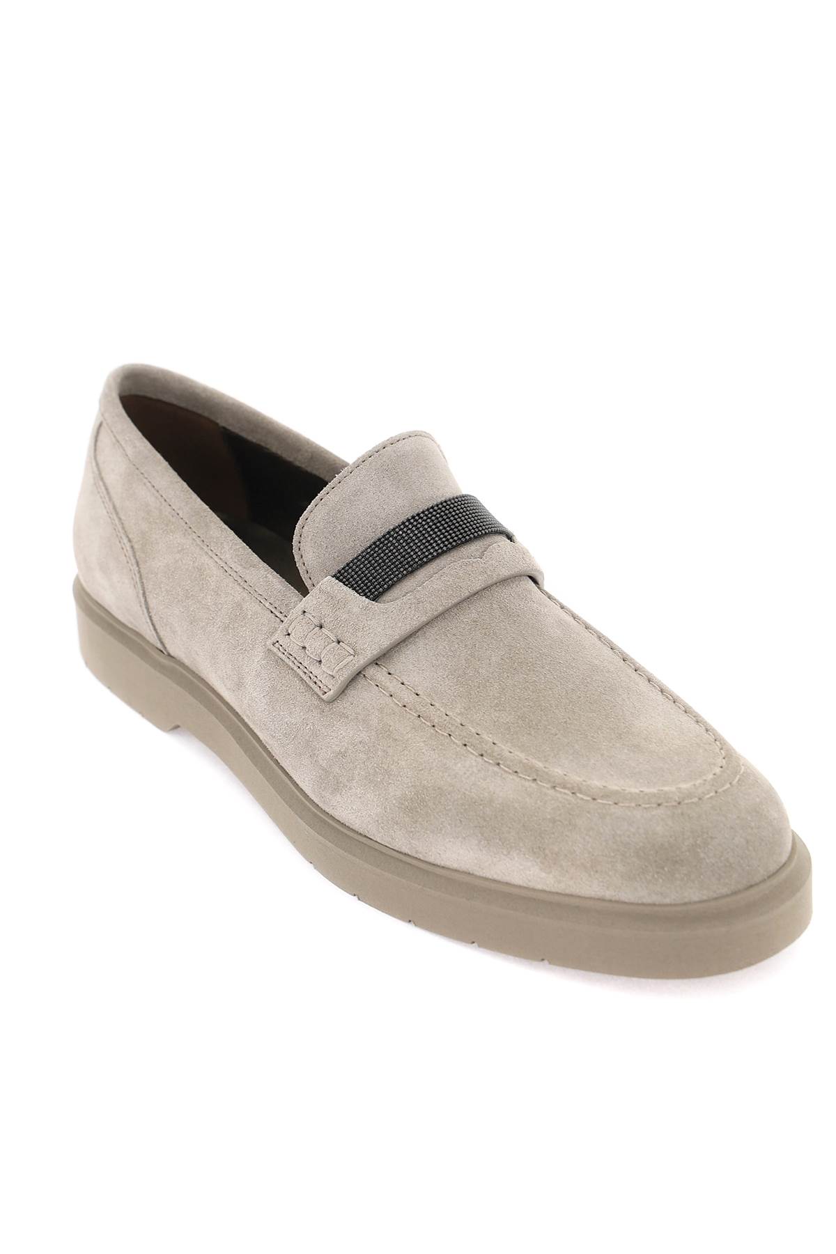 Shop Brunello Cucinelli Mocassins With Monili In Ice (grey)