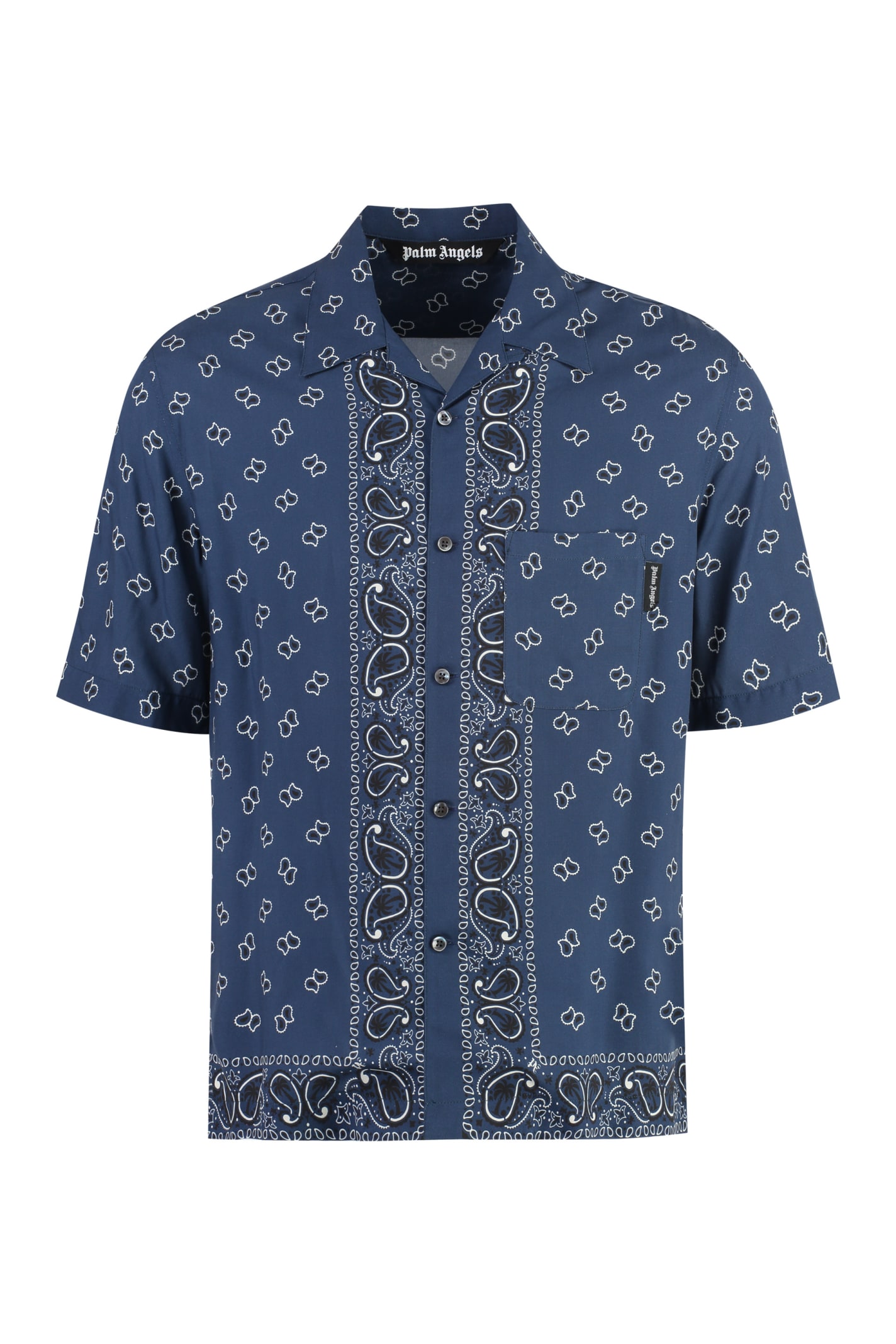 Shop Palm Angels Printed Short Sleeved Shirt In Blue
