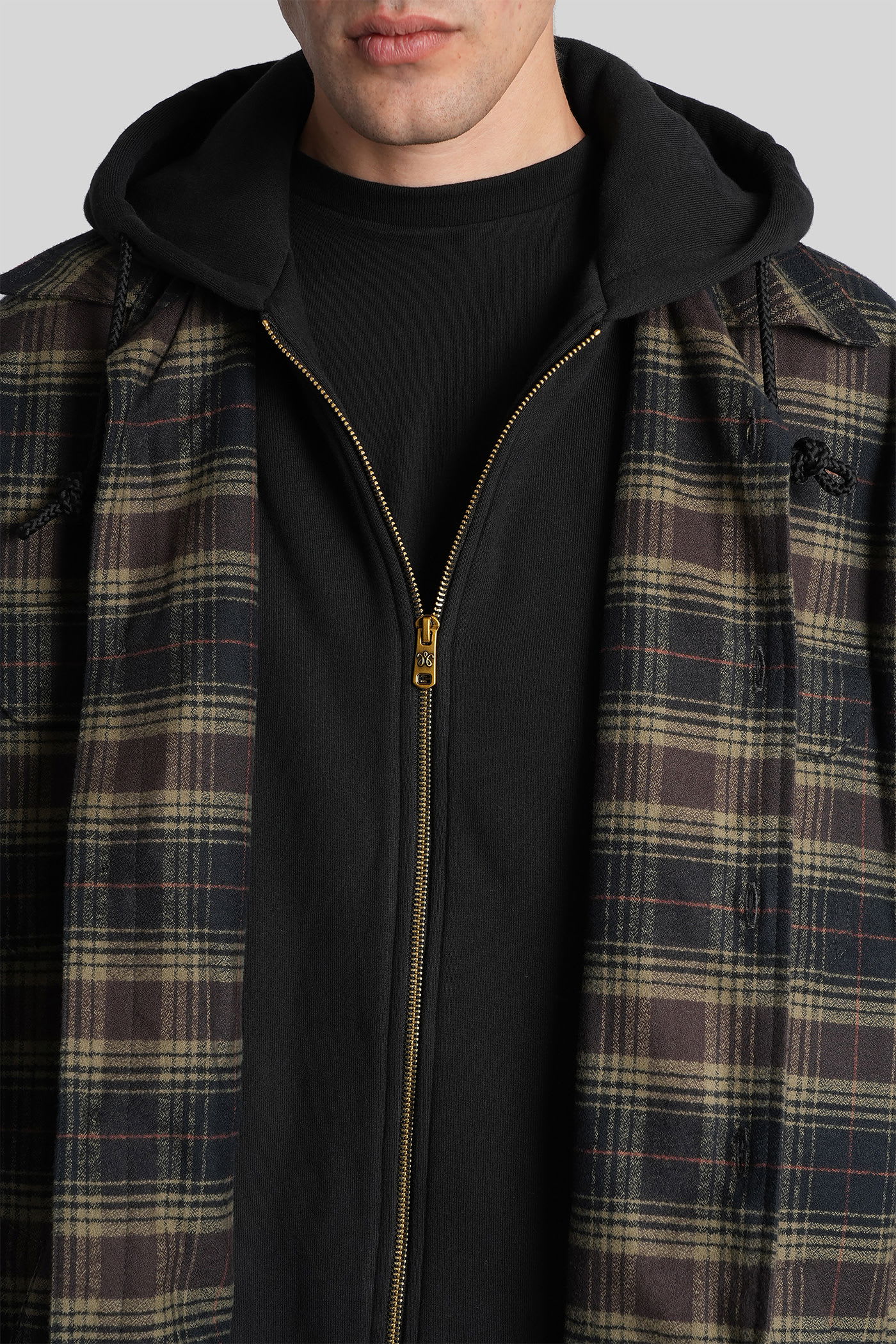 Willy Chavarria Ganadero Oversized Layered Checked Cotton-flannel And Jersey Hooded Overshirt In Multi