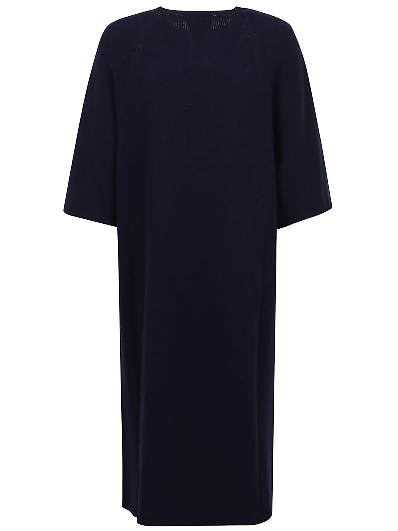 Emporio Armani Navy Blue Midi Dress With Round Neck And Short Sleeves In Blue