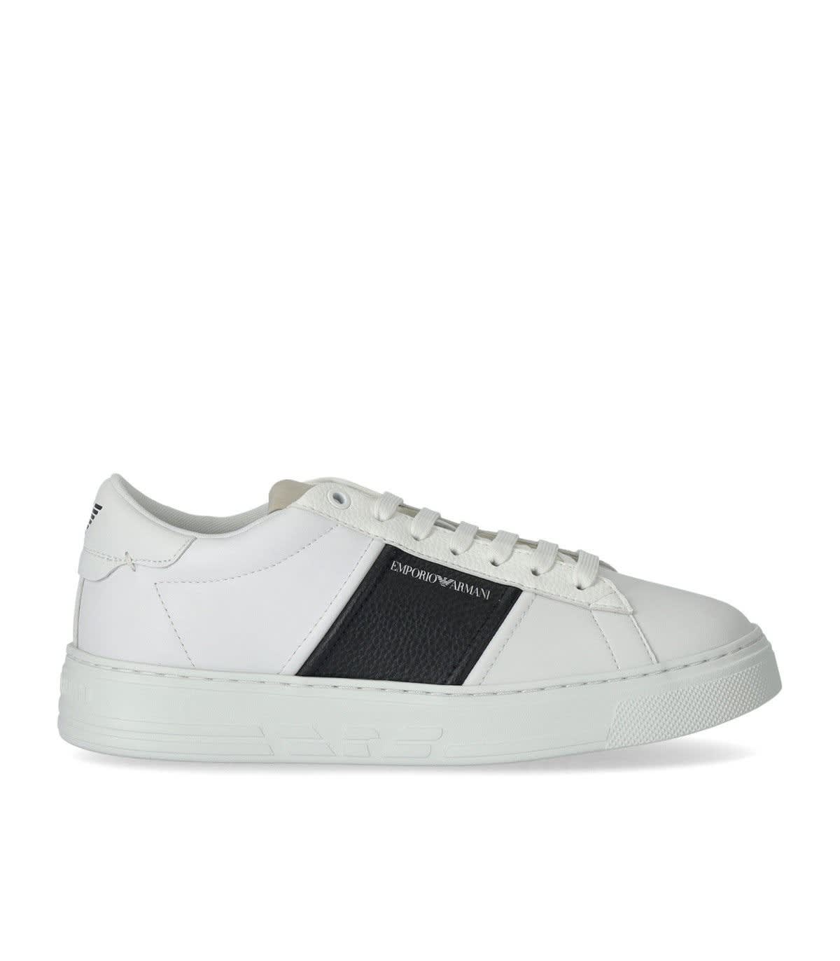 Emporio Armani Sneakers In White Leather In Bianco