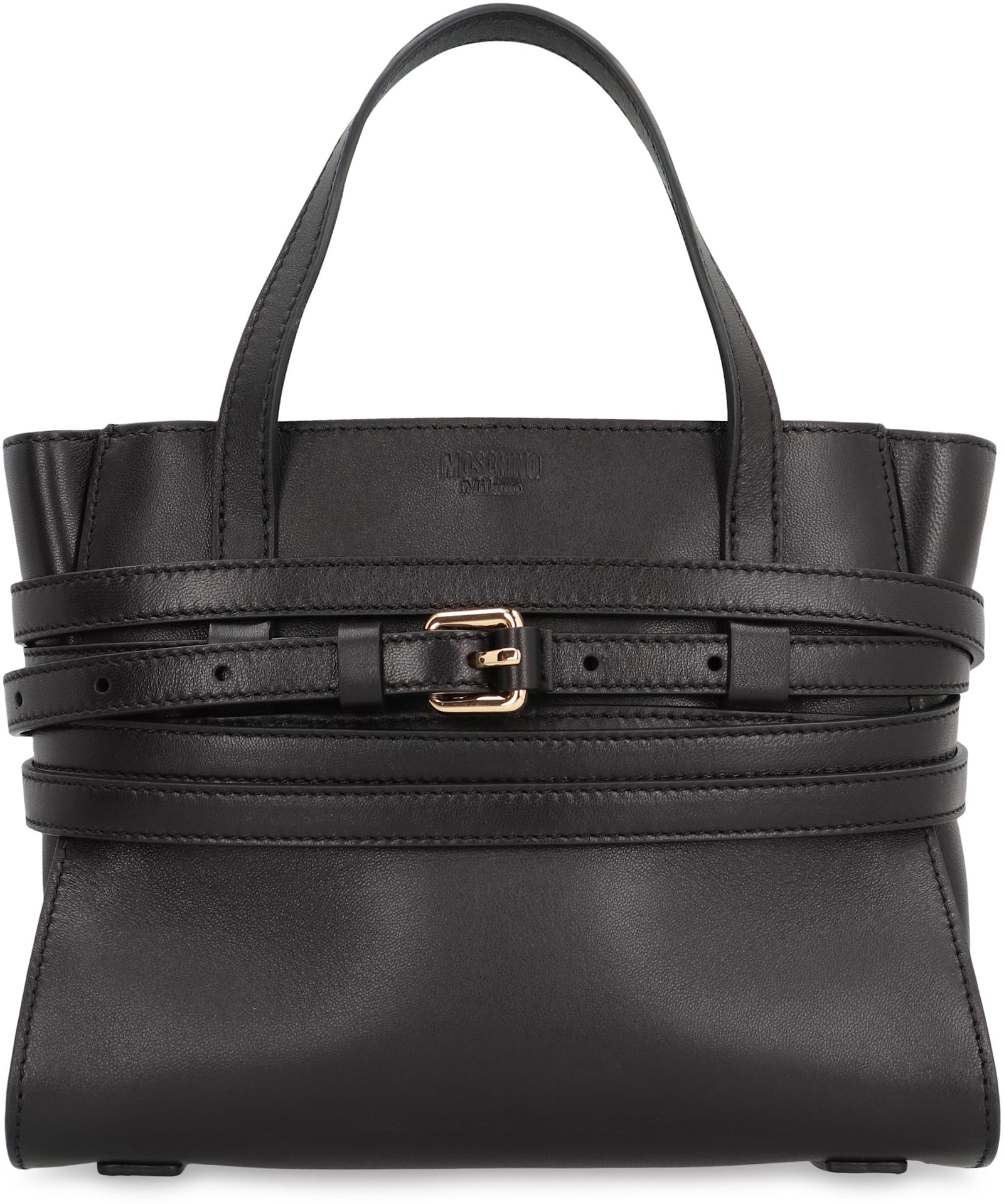 Moschino Tie Me Small Leather Handbag In Black