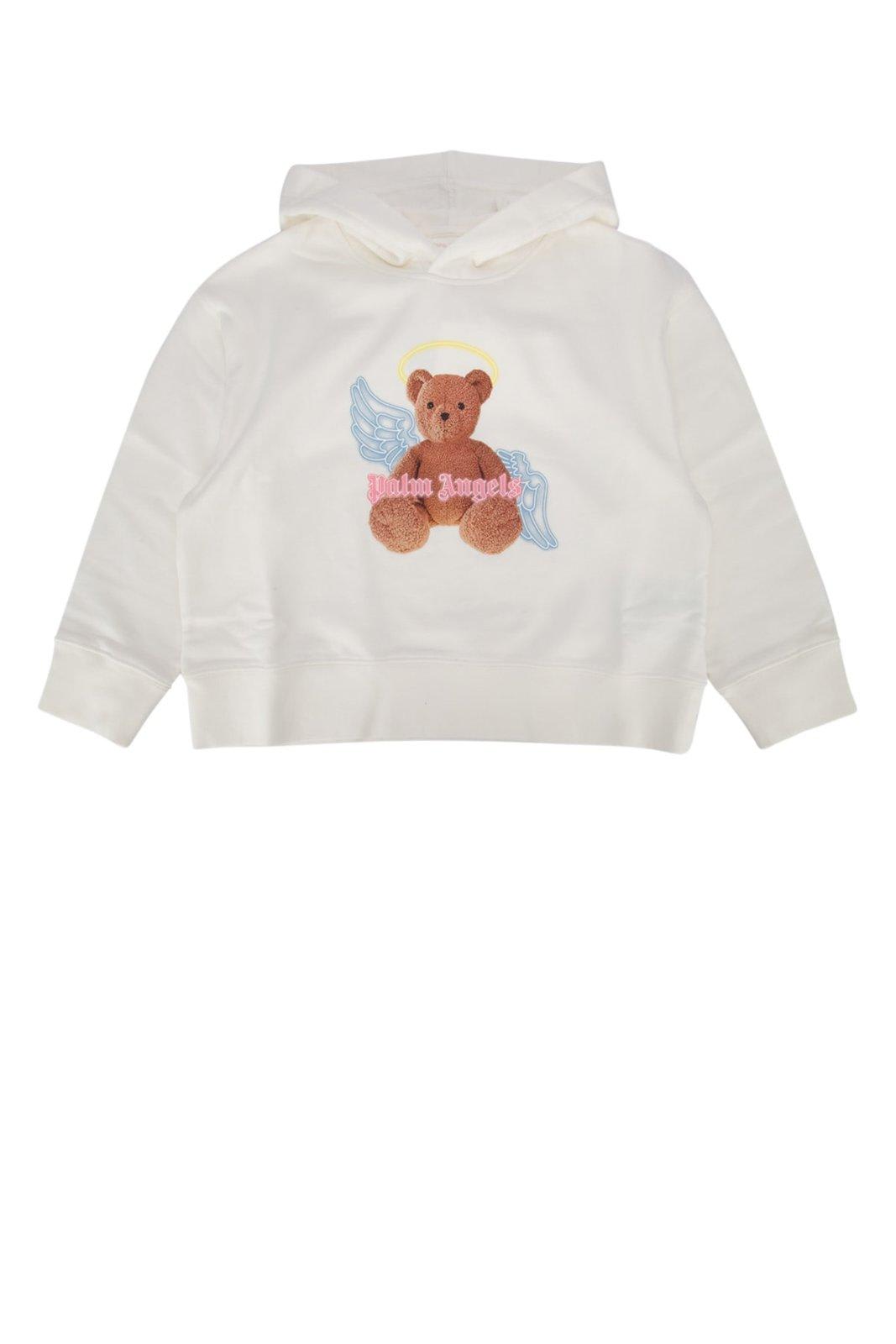 Palm Angels Kids' Graphic-printed Long Sleeved Hoodie In Off White