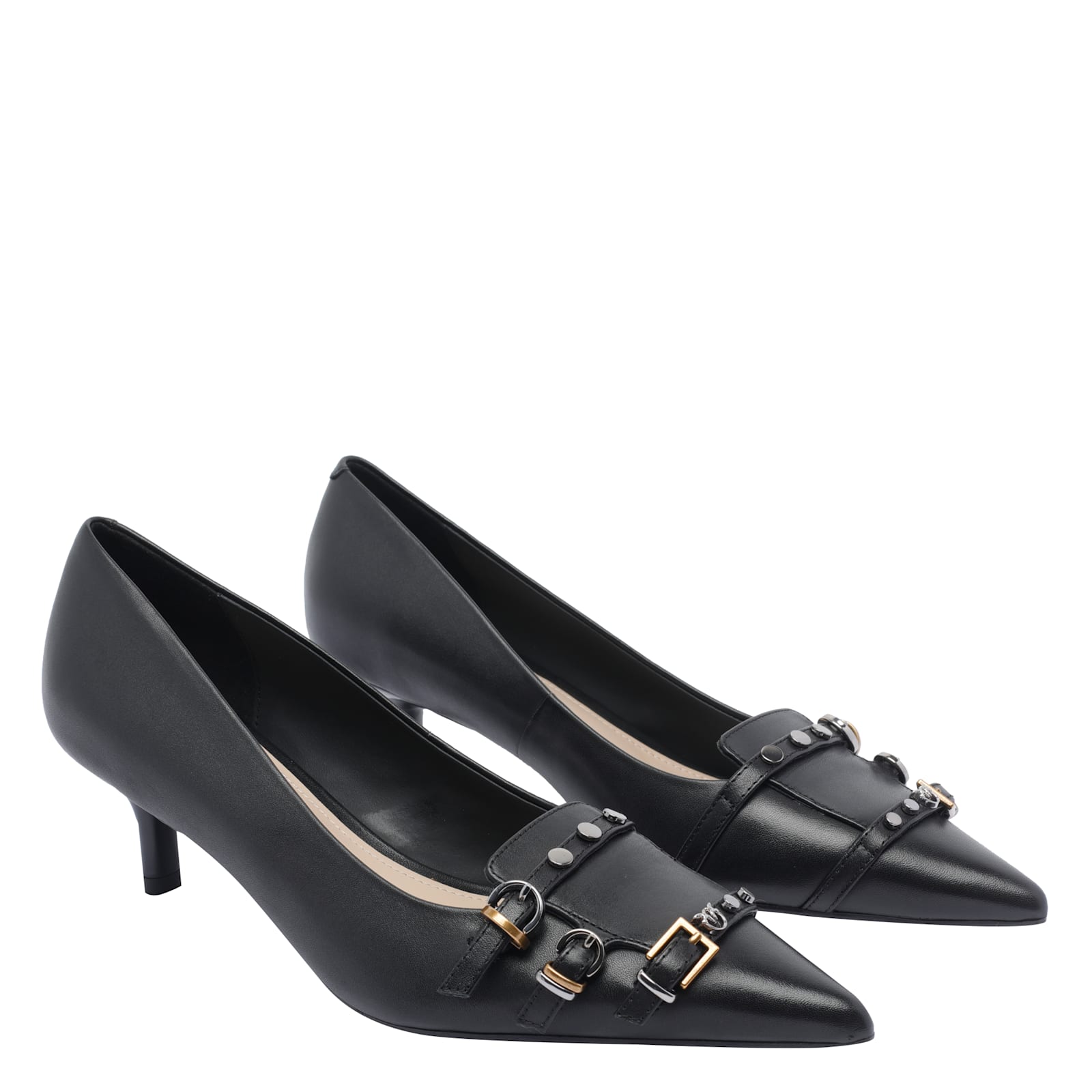 Pinko Pointed Toe Pumps With Decorative Buckles In Black