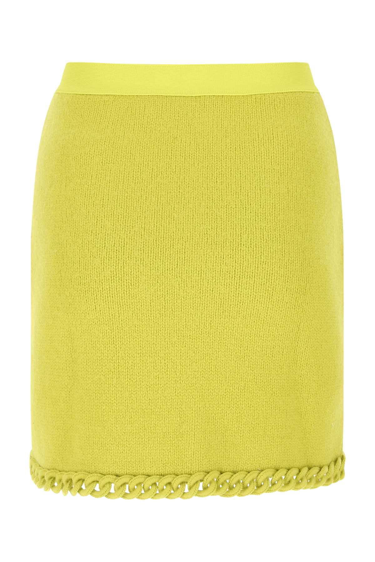 Shop Bottega Veneta Acid Green Wool Mini Skirt In 7275