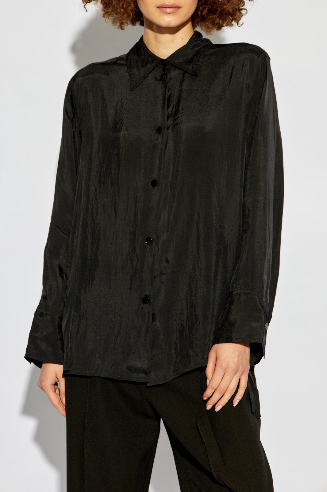 Shop Ganni Shirt Tied At The Sides With Drawstrings In Black