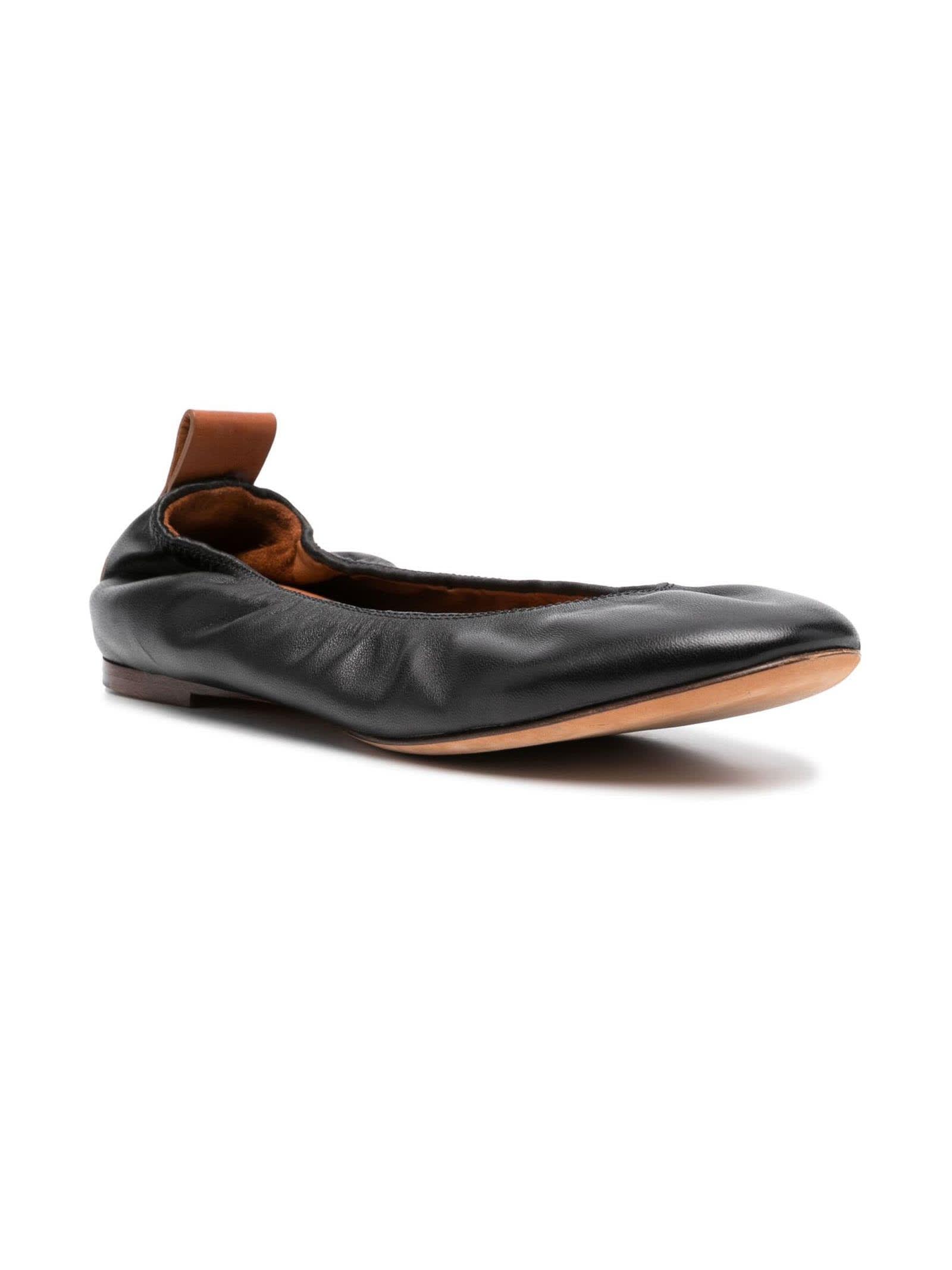 Shop Lanvin Black Calf Leather Ballerina Shoes