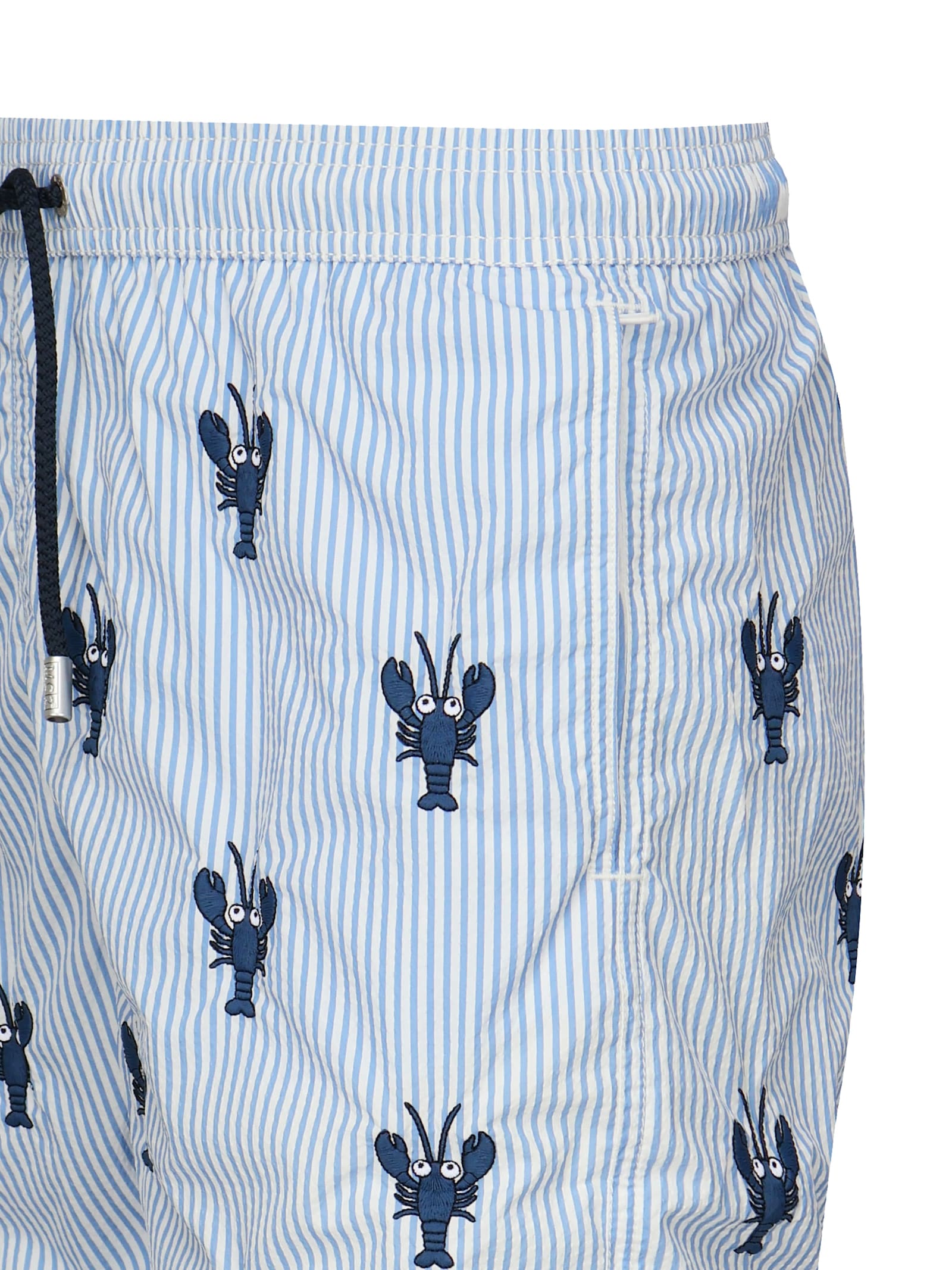 Mc2 Saint Barth Lobster-print Striped Swim Shorts In Blue