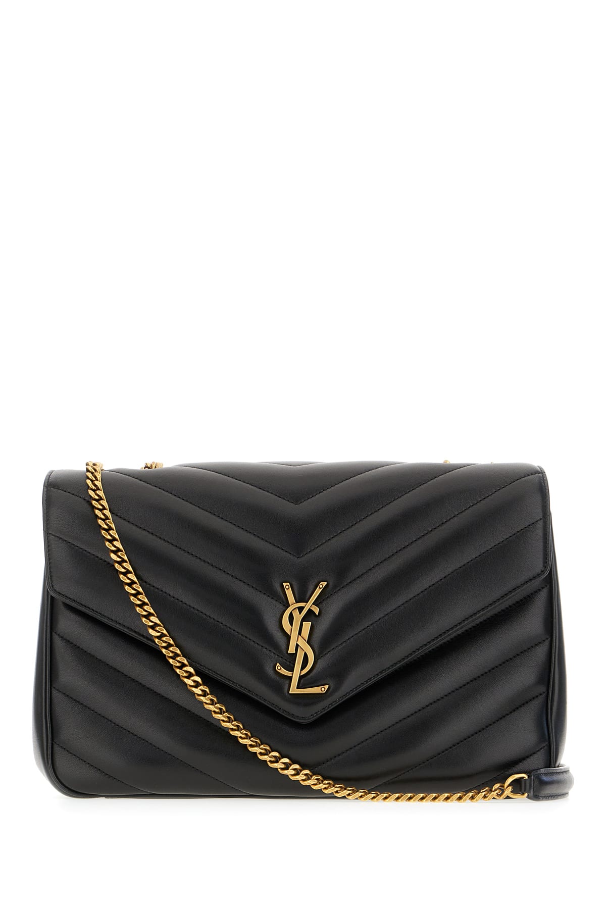 Saint Laurent Large Chevron Quilted Bag With Chain Strap In Black