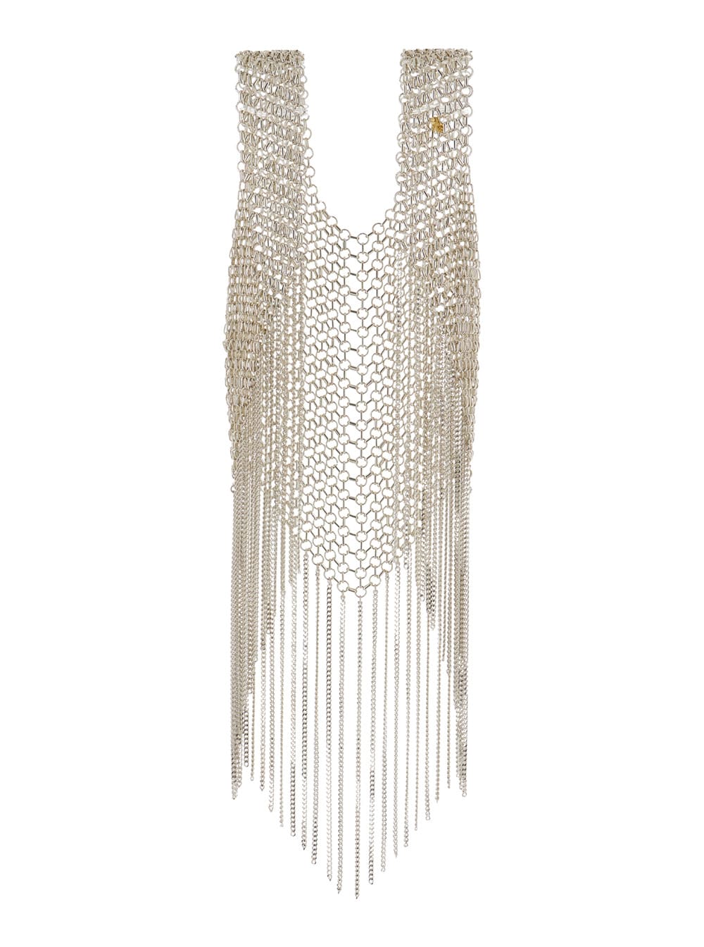 Silver-tone Vest With Fringes In Metal Mesh Woman