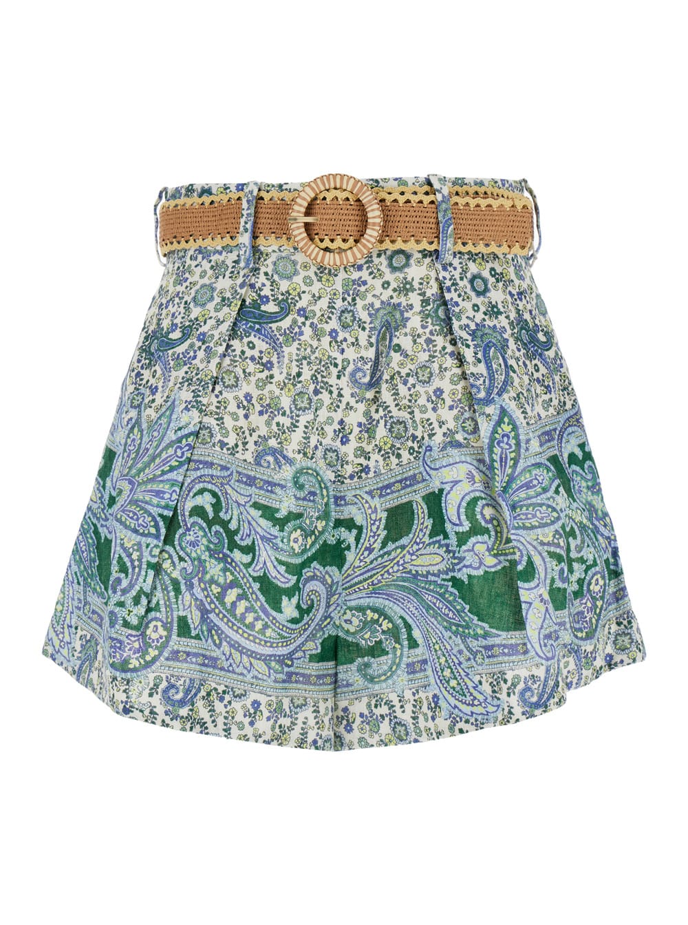 Shop Zimmermann Multicolor Shorts With Floral Print In Linen Woman In Grey