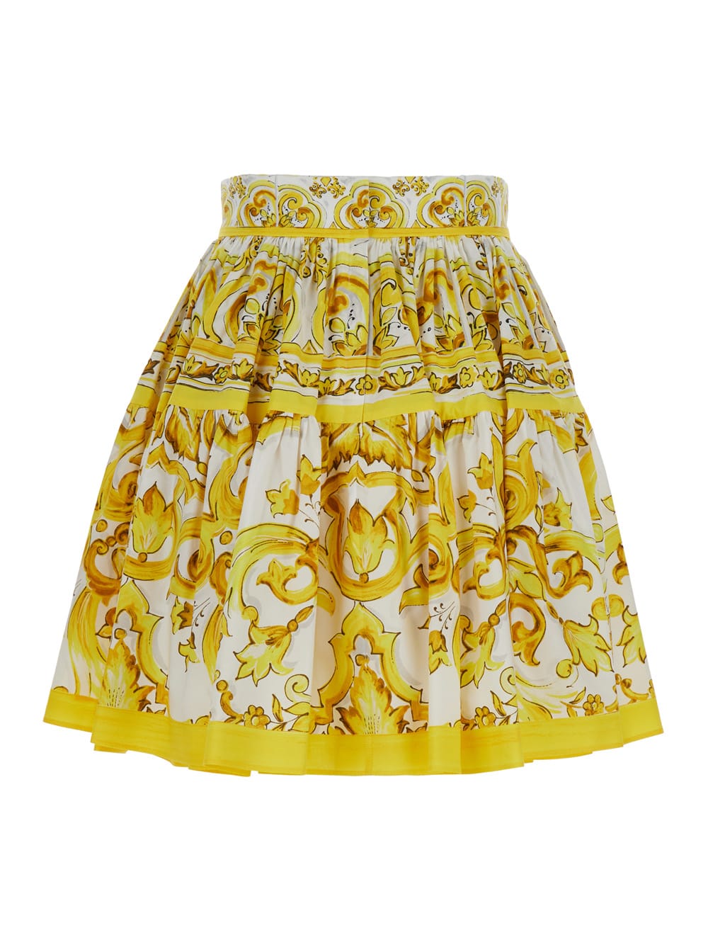 Shop Dolce & Gabbana Yellow Round Miniskirt With Majolica Print In Cotton Woman