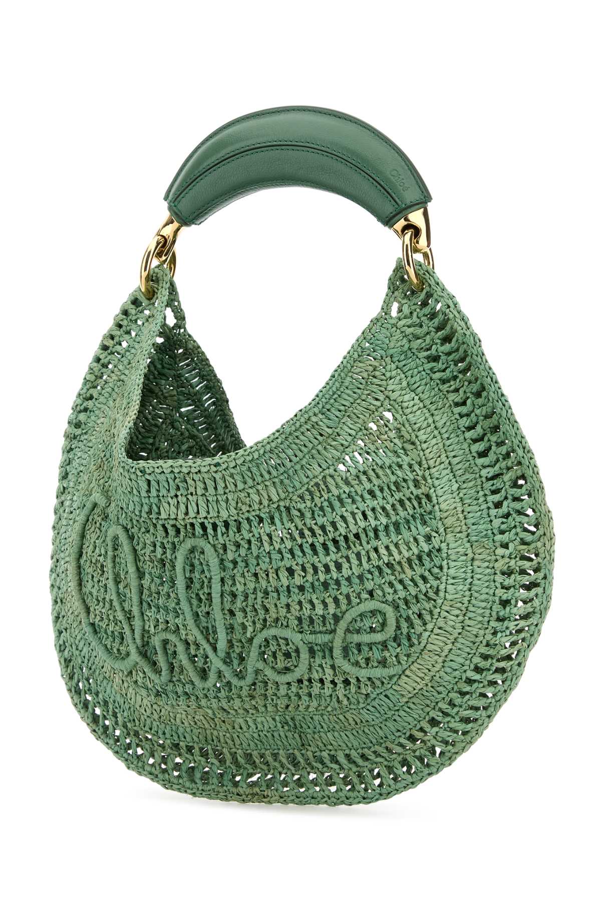 Chloé Raffia Crochet Banana Handbag Top Handle In Green