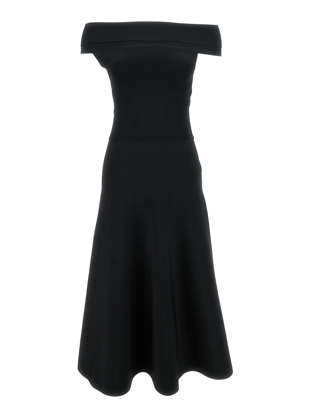 Maxi Black Dress With Flared Skirt In Viscose Blend Woman