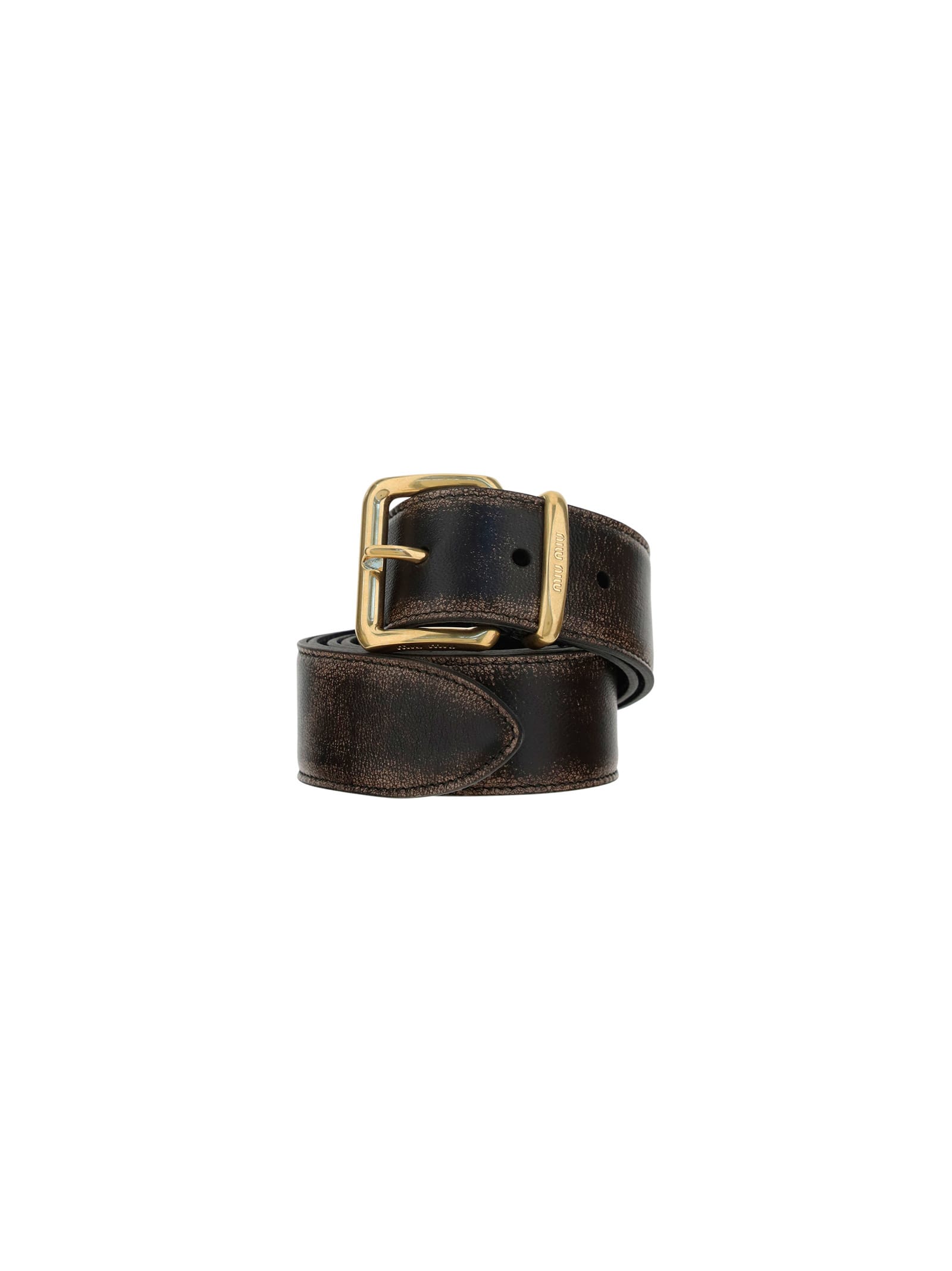 Miu Miu Distressed Leather Belt In Nero