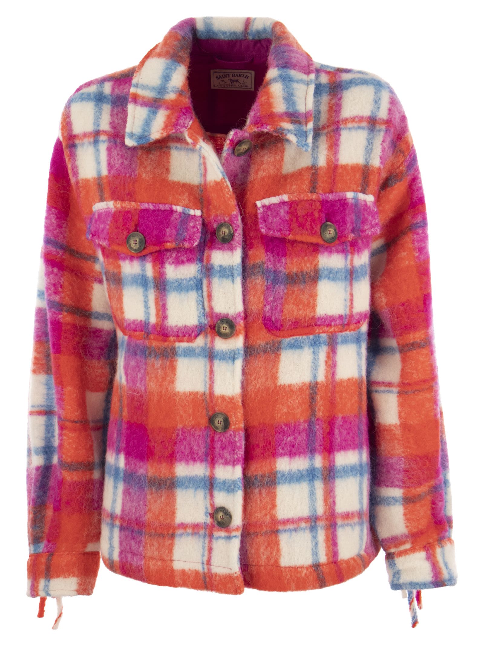 Shop Mc2 Saint Barth Womens Overshirt Jacket With Fringes In Orange/fuchsia