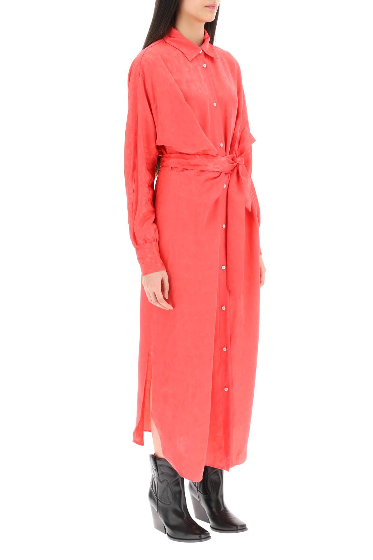 Shop Msgm Jacquard Satin Shirt Dress In Ibiscus Pink (fuchsia)
