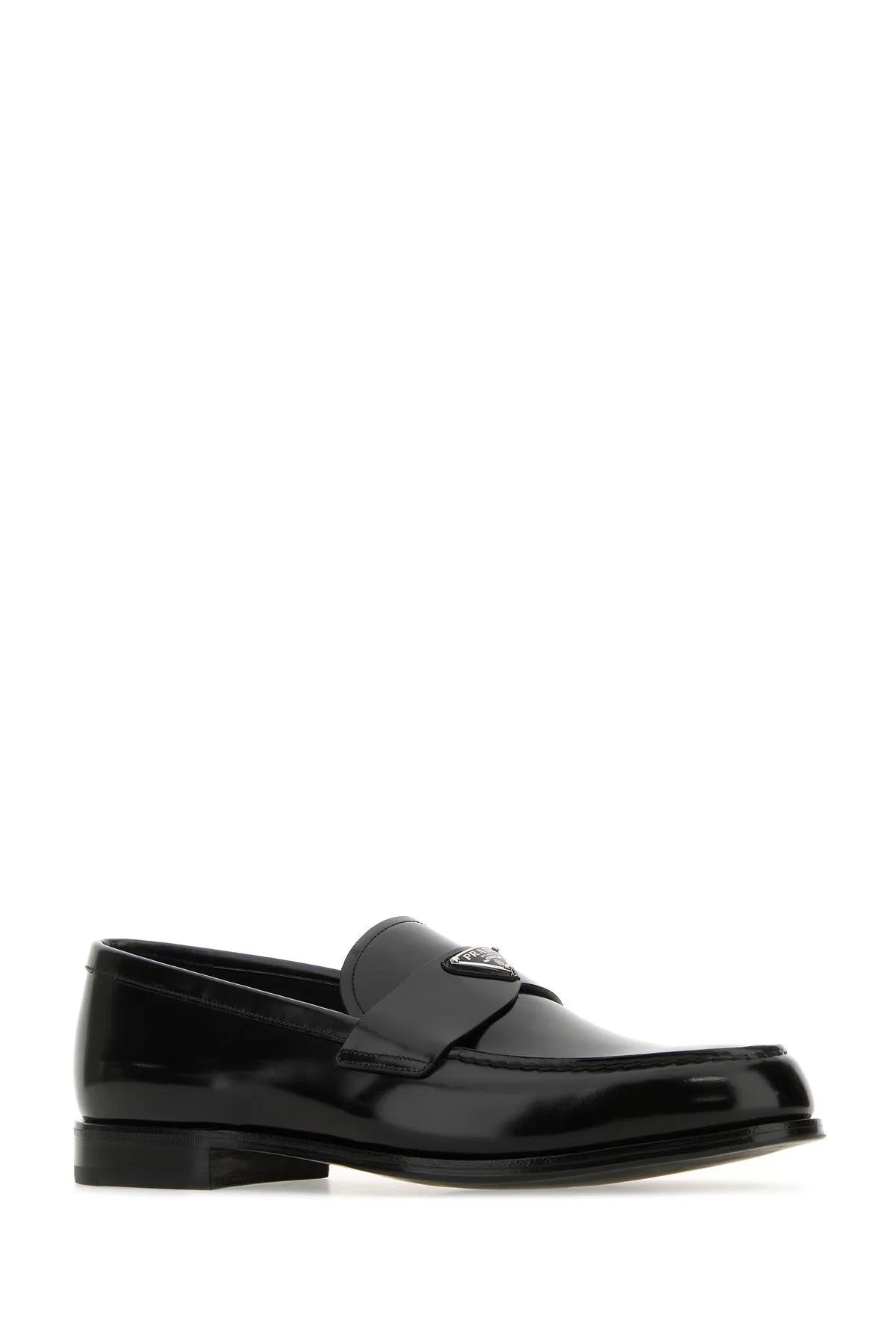 Shop Prada Black Leather Loafers In Nero